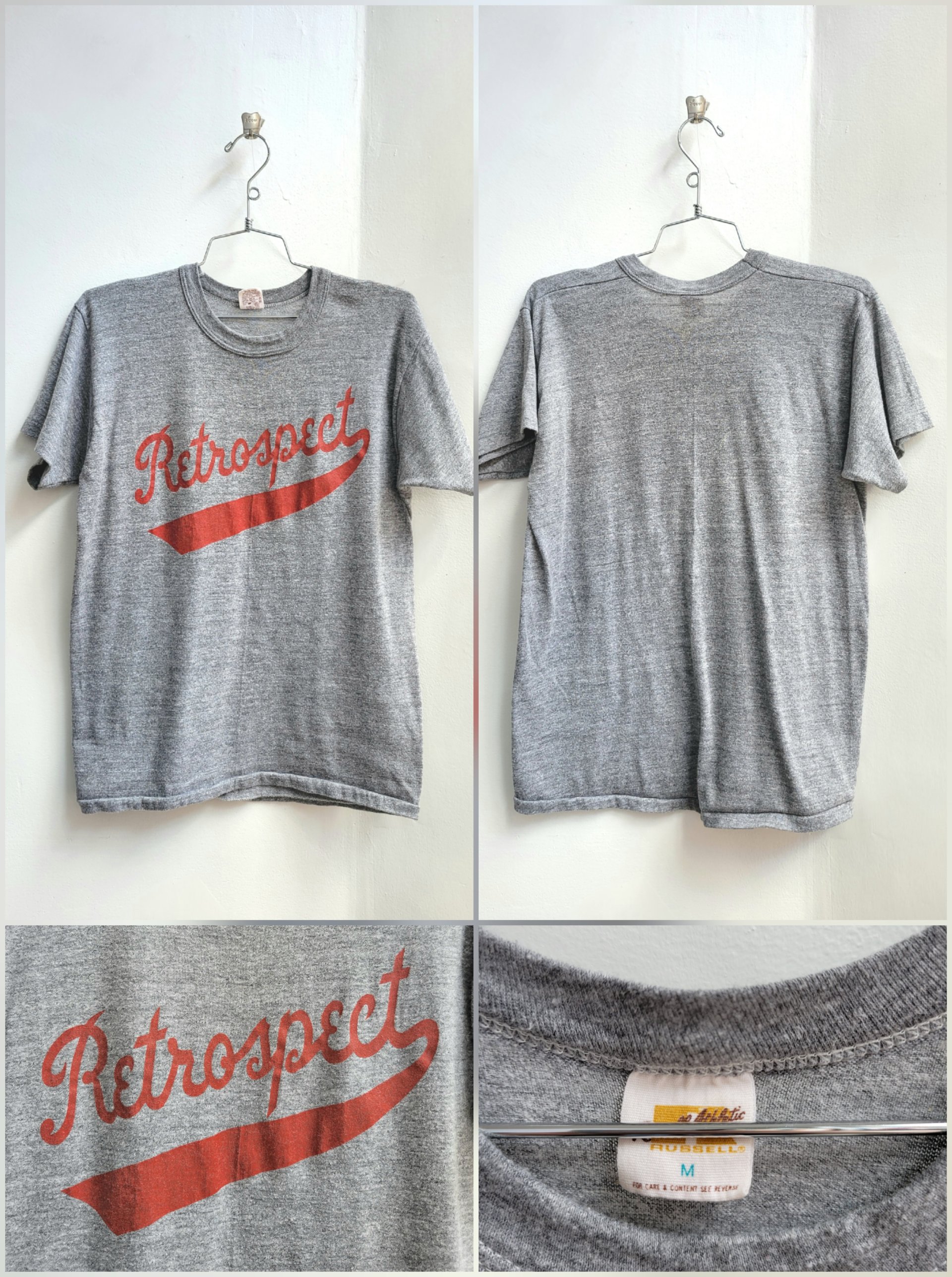 1970 Russell Athletic heathered grey tee shirt, size medium large