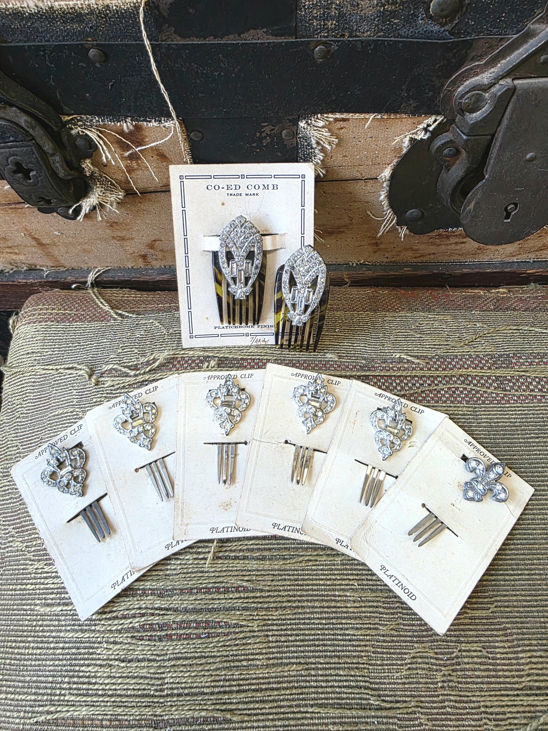 1930's Art Deco rhinestone hair combs and clips, choose one