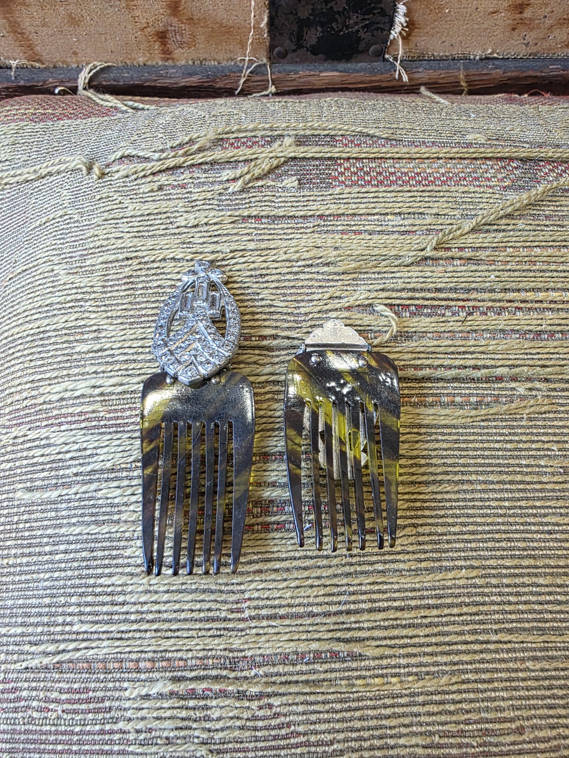 1930's Art Deco rhinestone hair combs and clips, choose one