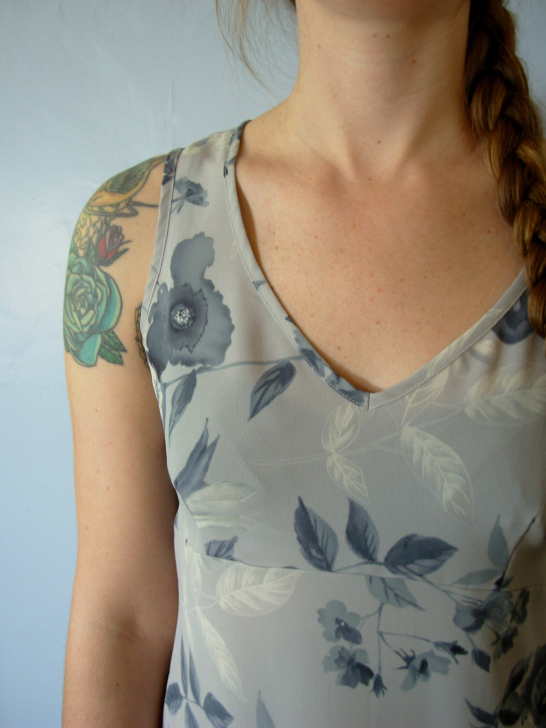 Vintage 90's light blue floral babydoll mini dress, grunge dress, empire waist, size medium