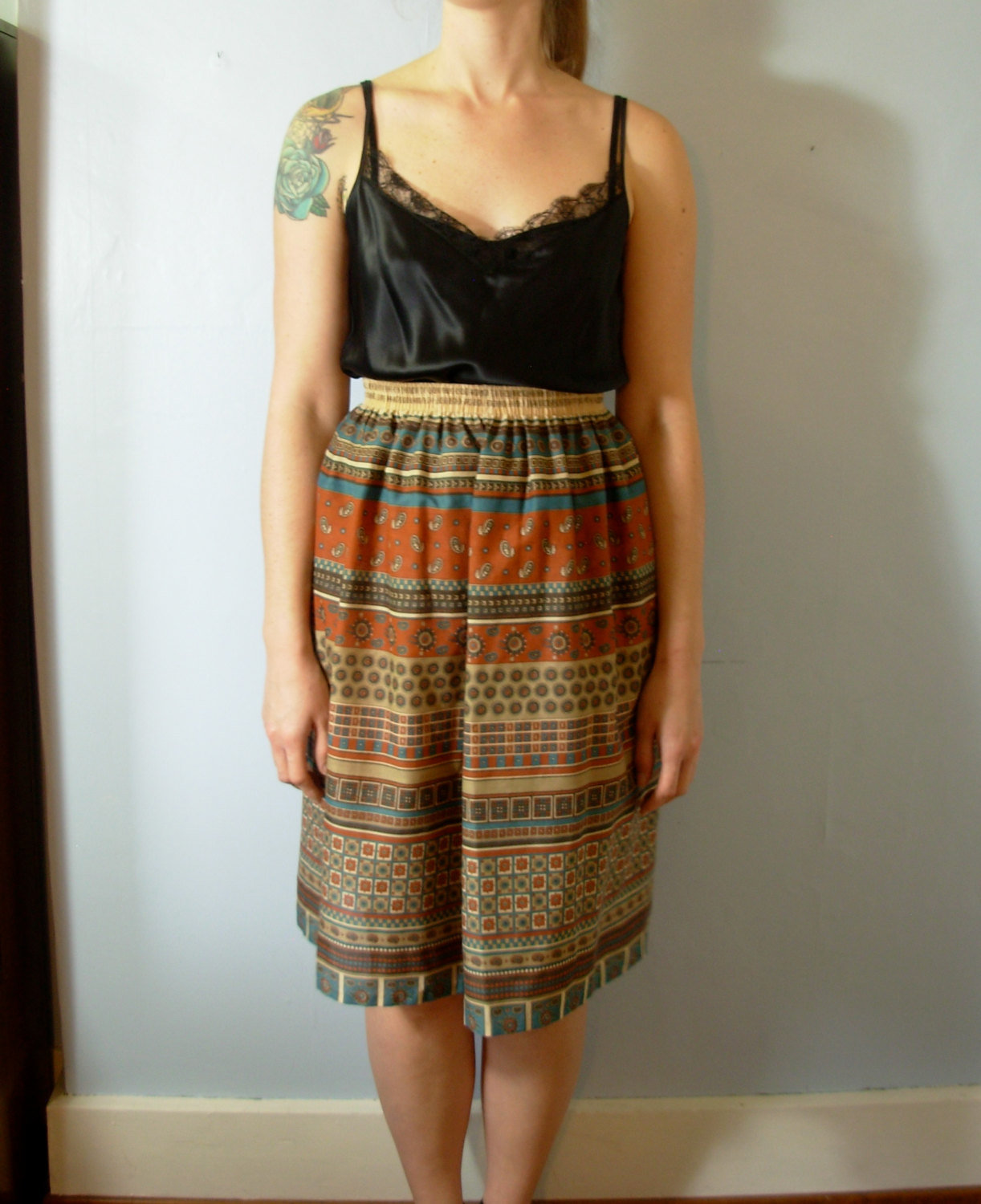 Vintage 80's southwestern tribal skirt, hippie / boho summer skirt, size 10 medium