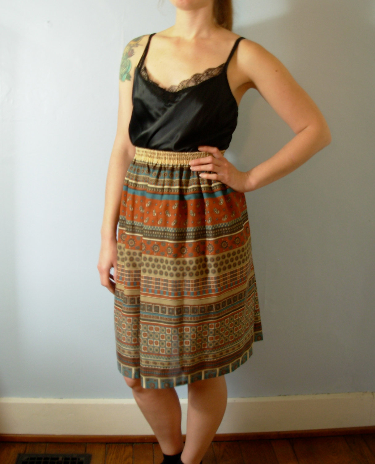 Vintage 80's southwestern tribal skirt, hippie / boho summer skirt, size 10 medium