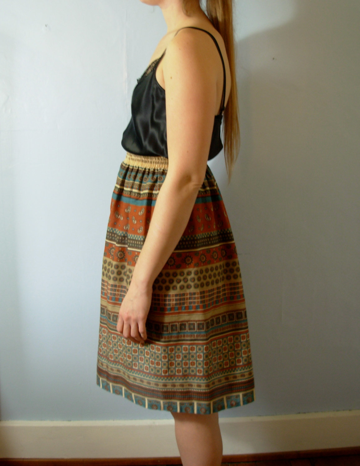 Vintage 80's southwestern tribal skirt, hippie / boho summer skirt, size 10 medium