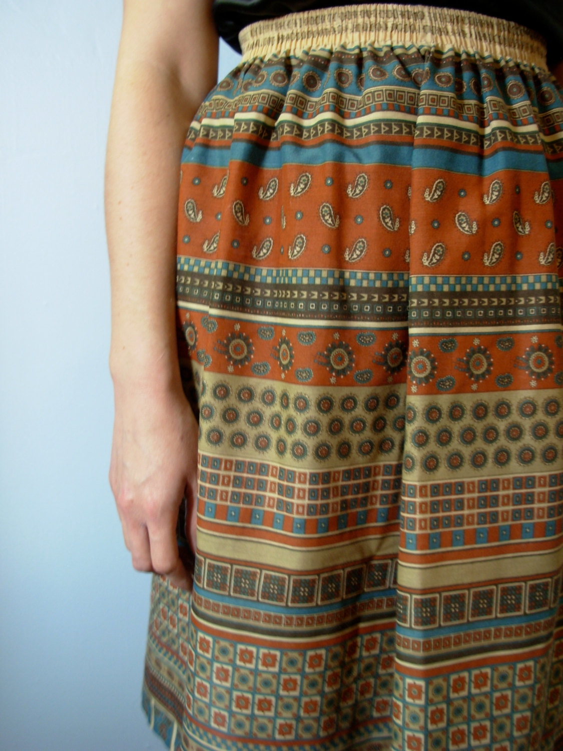 Vintage 80's southwestern tribal skirt, hippie / boho summer skirt, size 10 medium