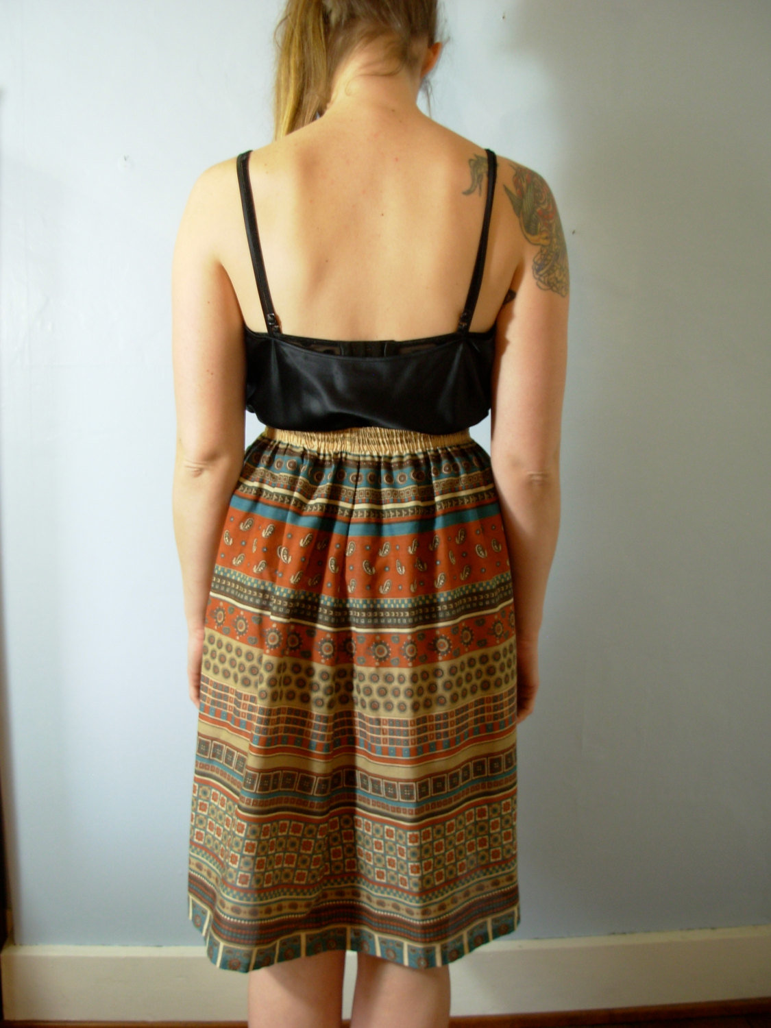 Vintage 80's southwestern tribal skirt, hippie / boho summer skirt, size 10 medium