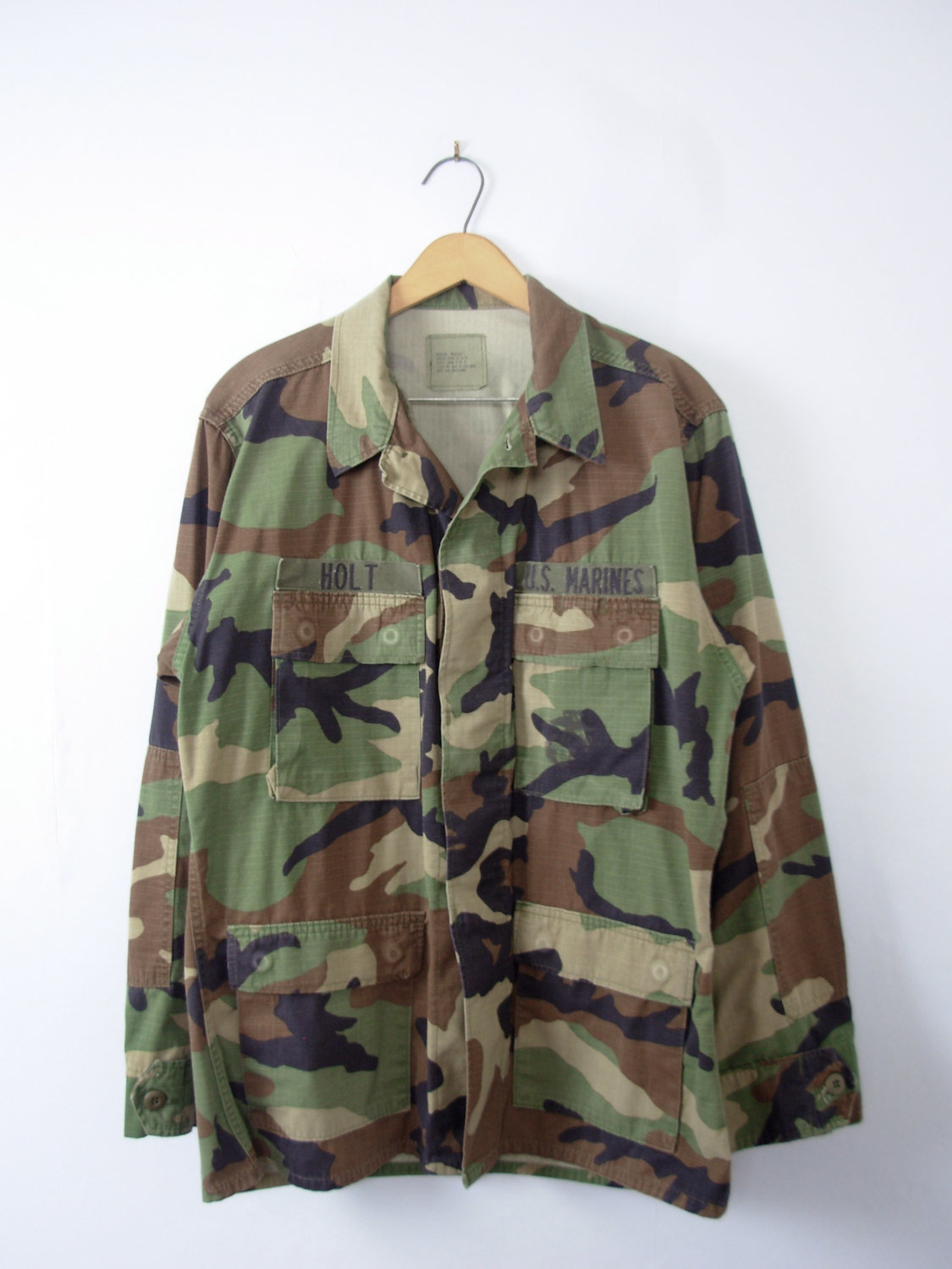 Vintage 90's distressed grunge camo jacket, military camo shirt, army camouflage fatigues, size medium - regular