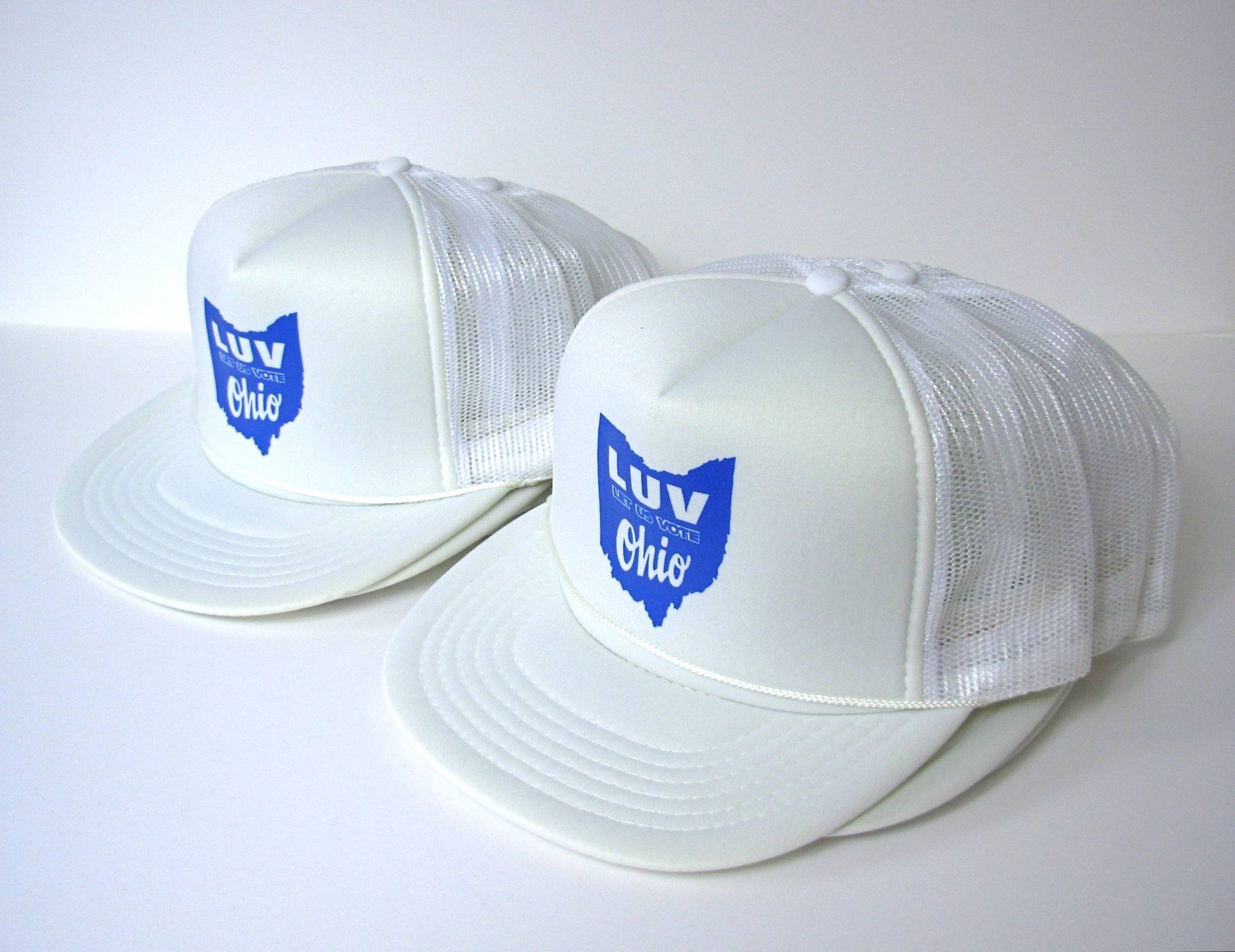 Vintage 70's Let Us Vote Ohio movement white trucker hat snap back, Boyce & Hart
