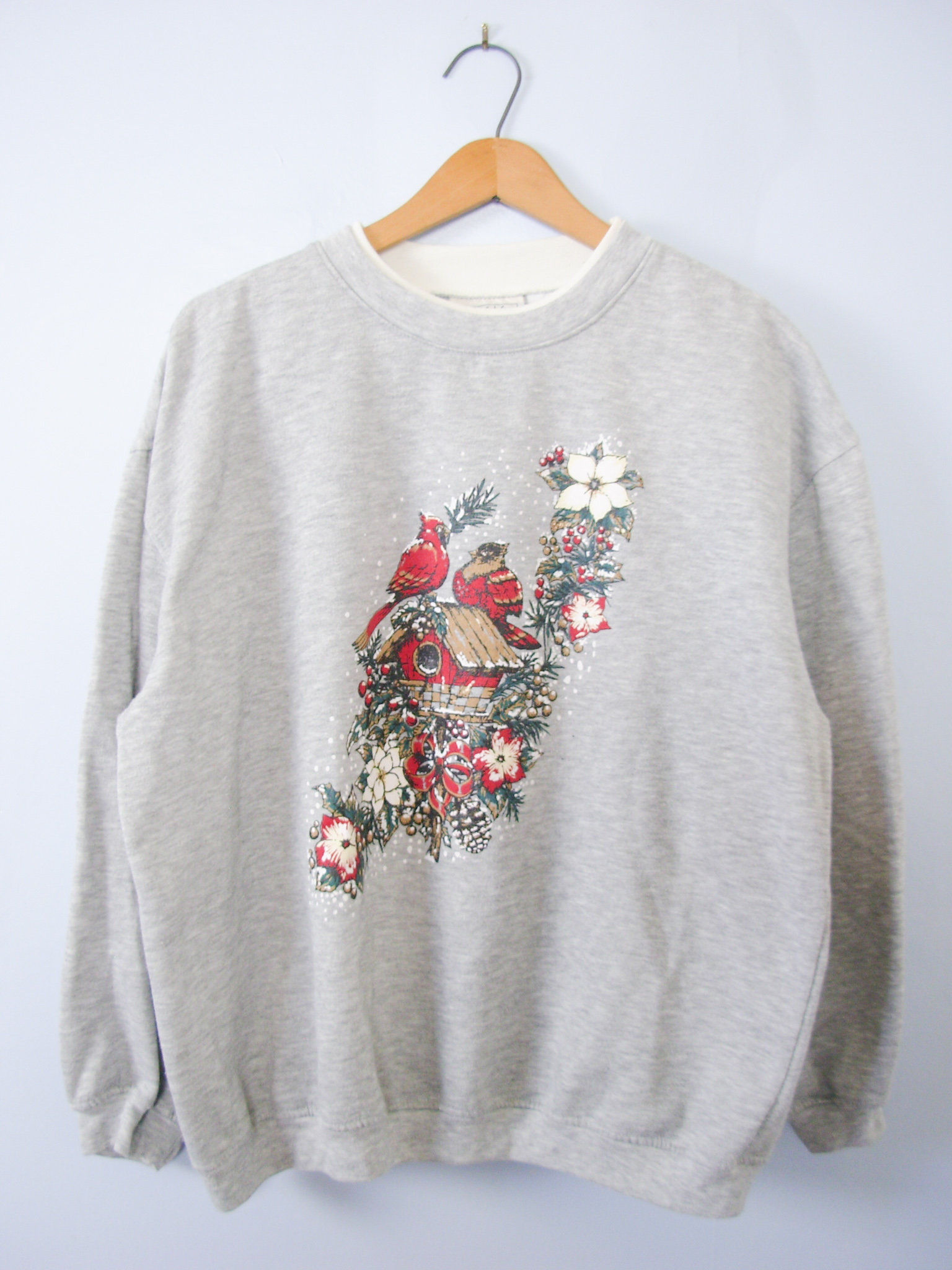 Vintage 90's cute birds Christmas sweatshirt pullover, men's size large