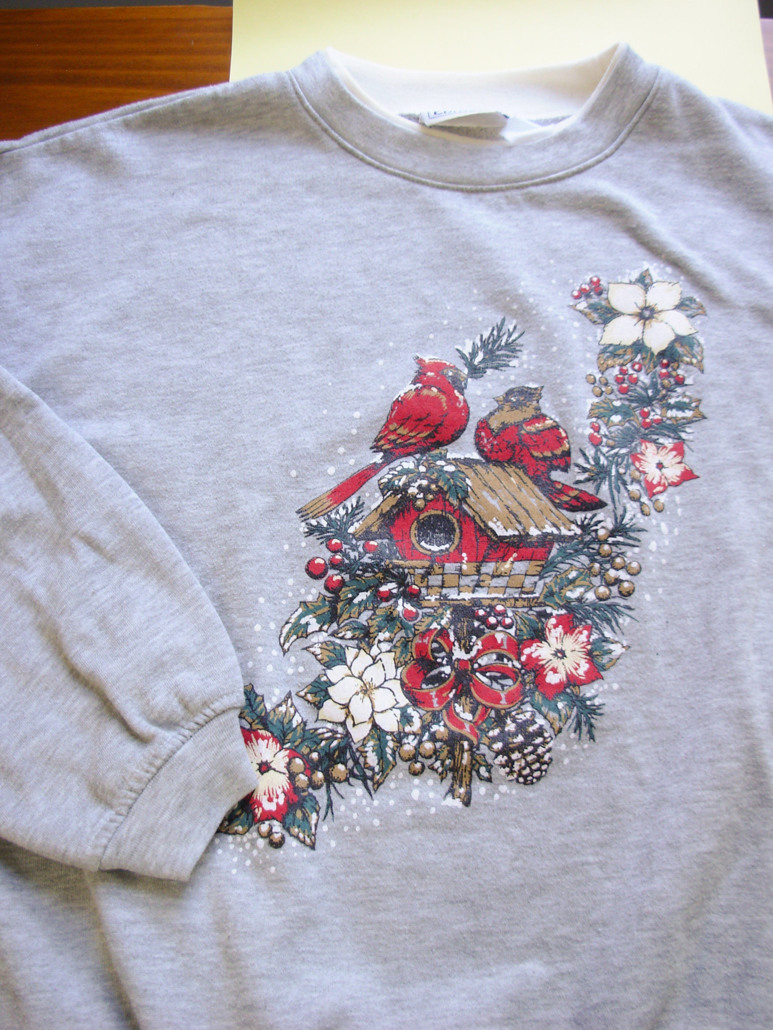 Vintage 90's cute birds Christmas sweatshirt pullover, men's size large