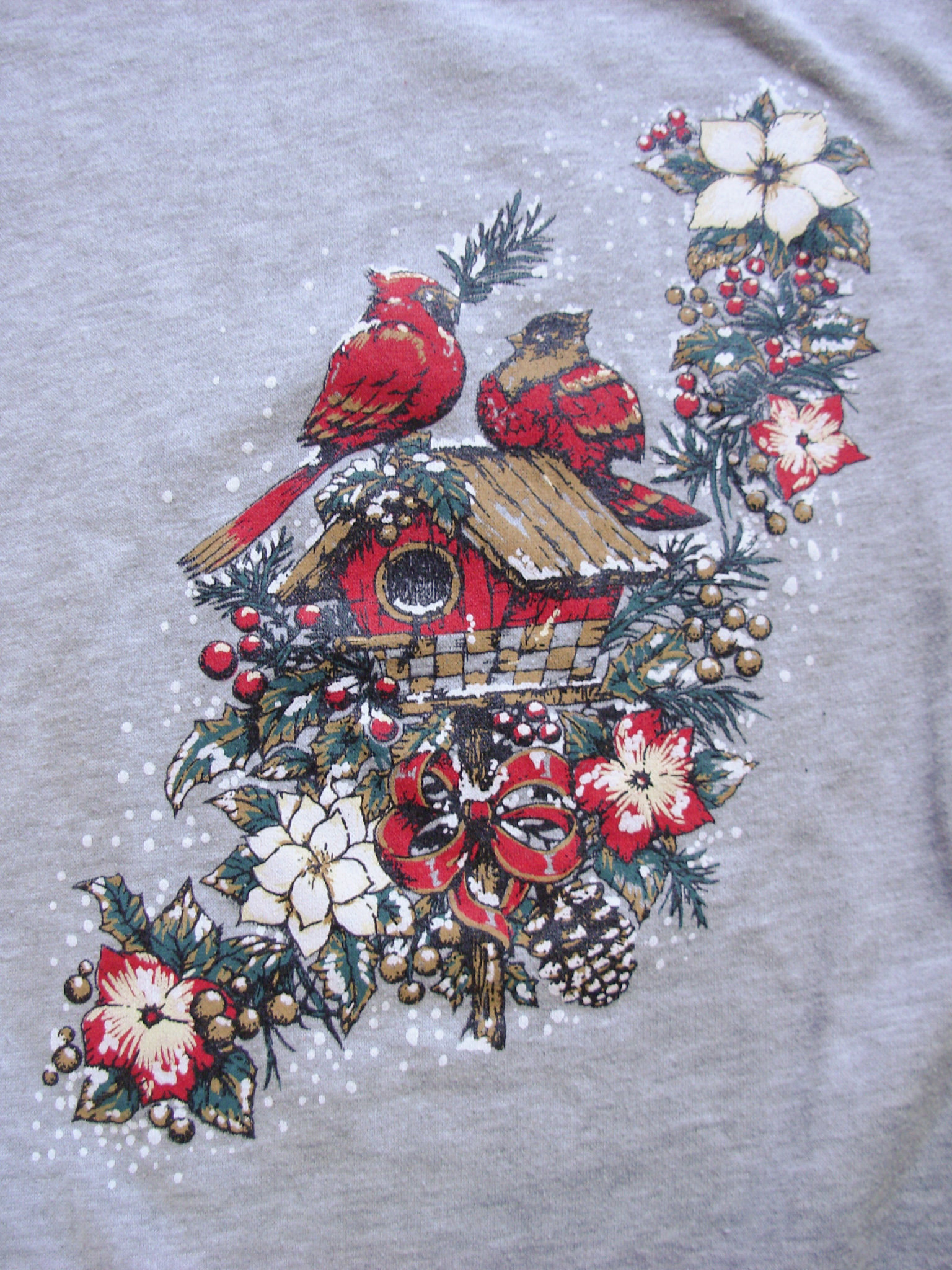 Vintage 90's cute birds Christmas sweatshirt pullover, men's size large