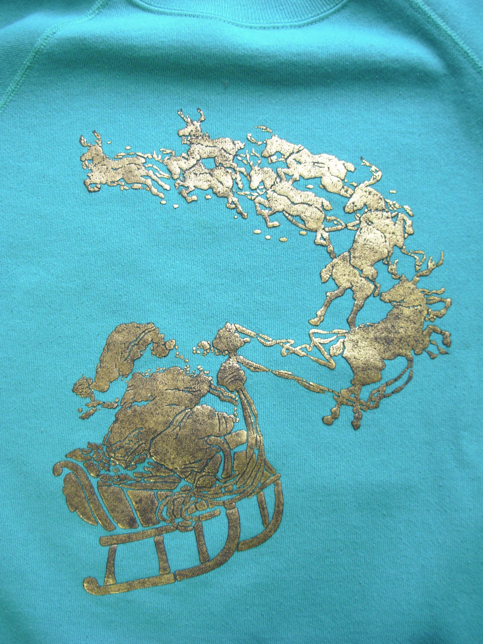 Vintage 80's cute teal Christmas sweatshirt, men's size medium