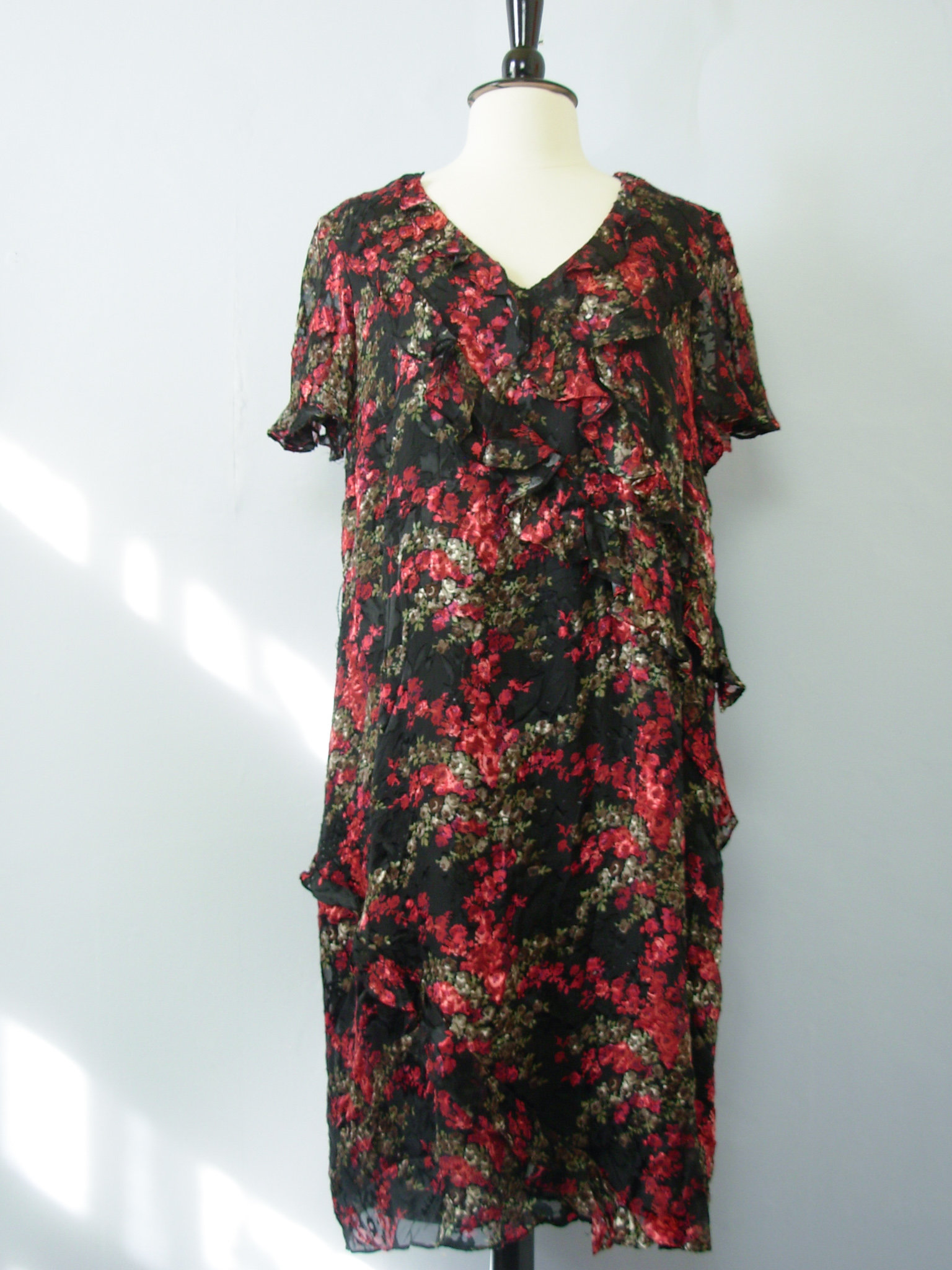 Y2K romantic rose floral silk dress, women's size 1X