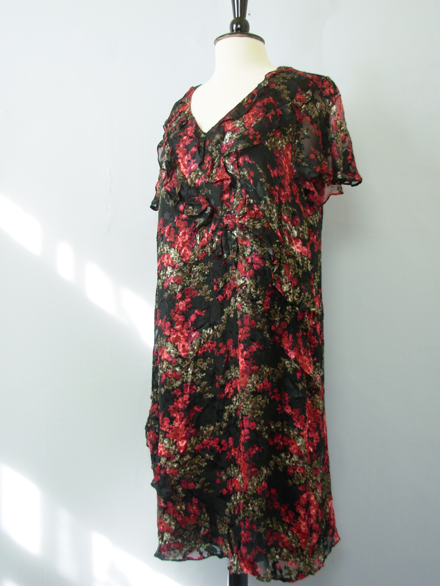 Y2K romantic rose floral silk dress, women's size 1X