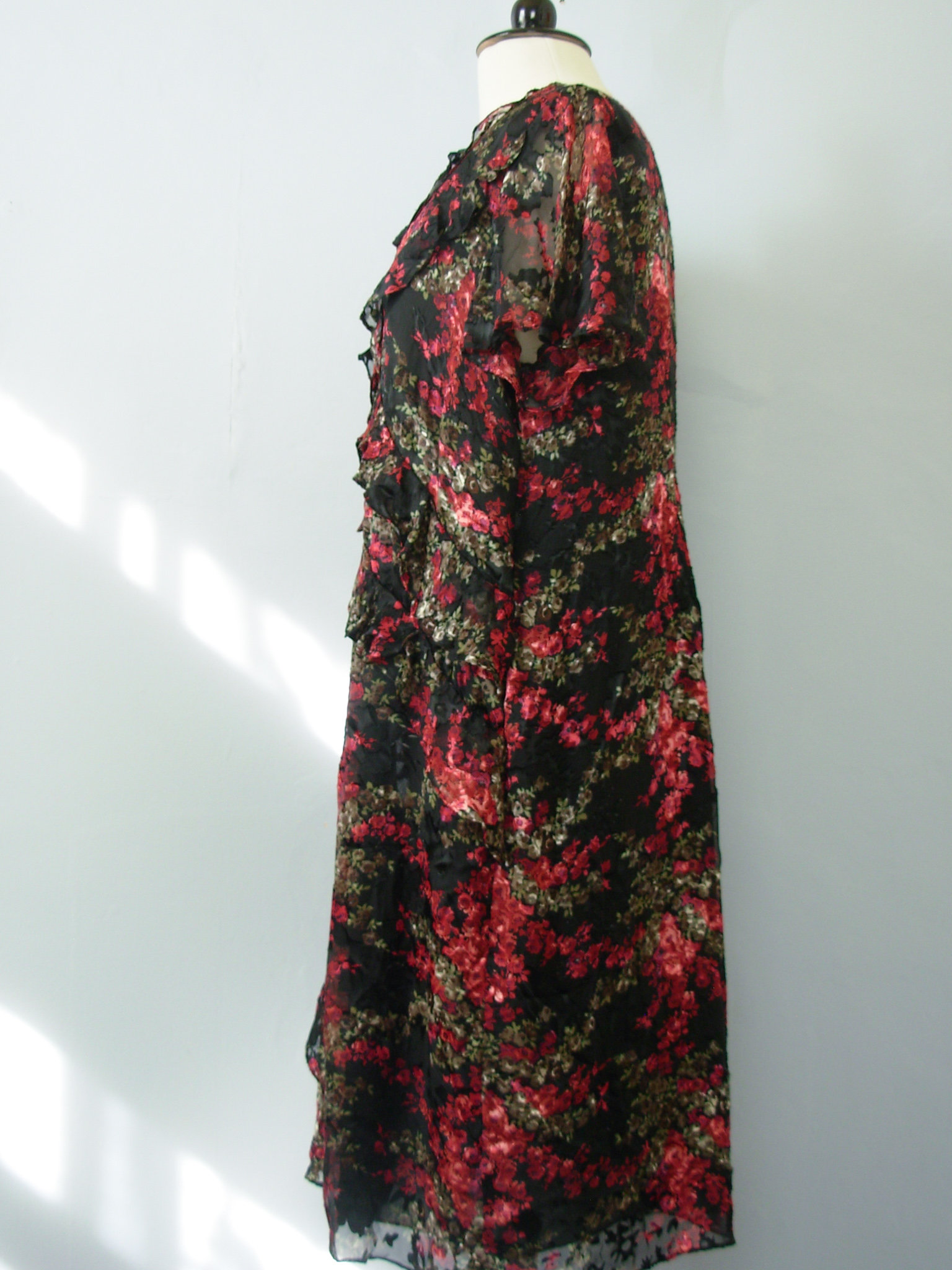 Y2K romantic rose floral silk dress, women's size 1X
