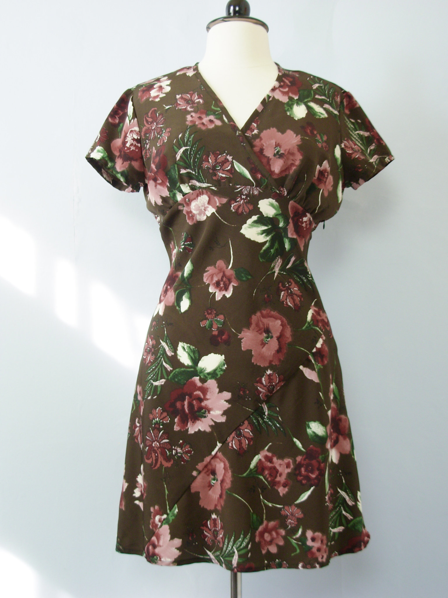 90's brown floral mini dress, women's size medium