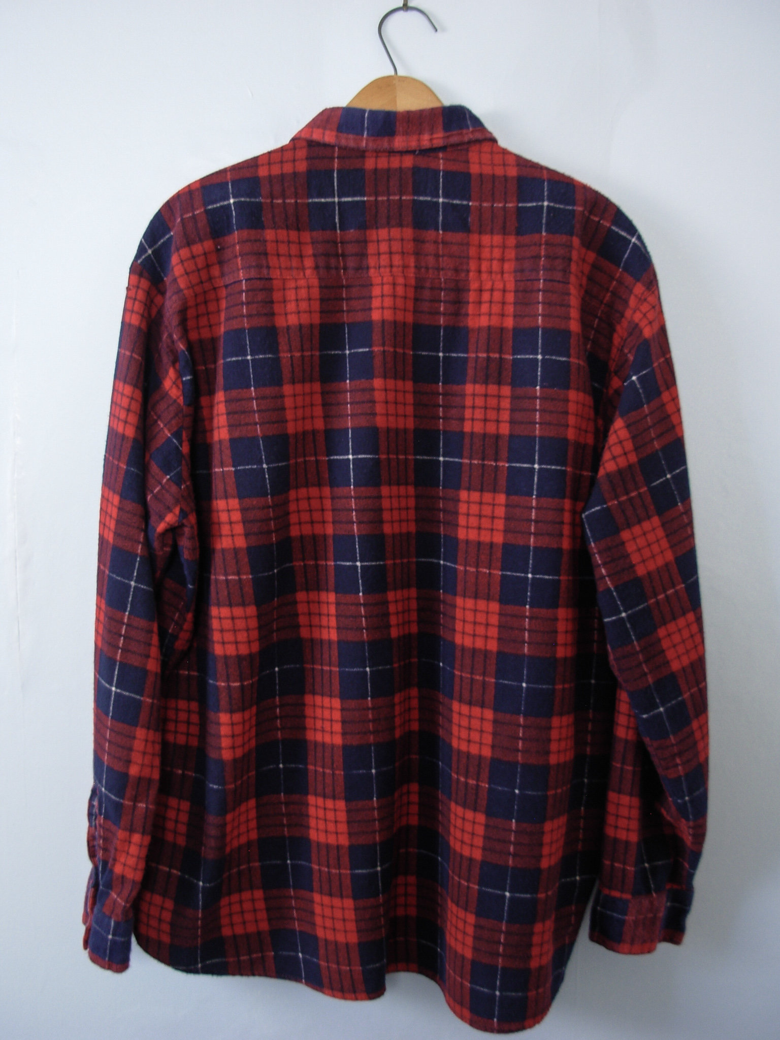 80's red plaid flannel button up shirt, men's XL