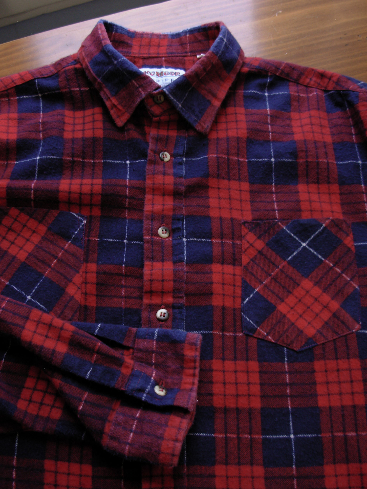 80's red plaid flannel button up shirt, men's XL