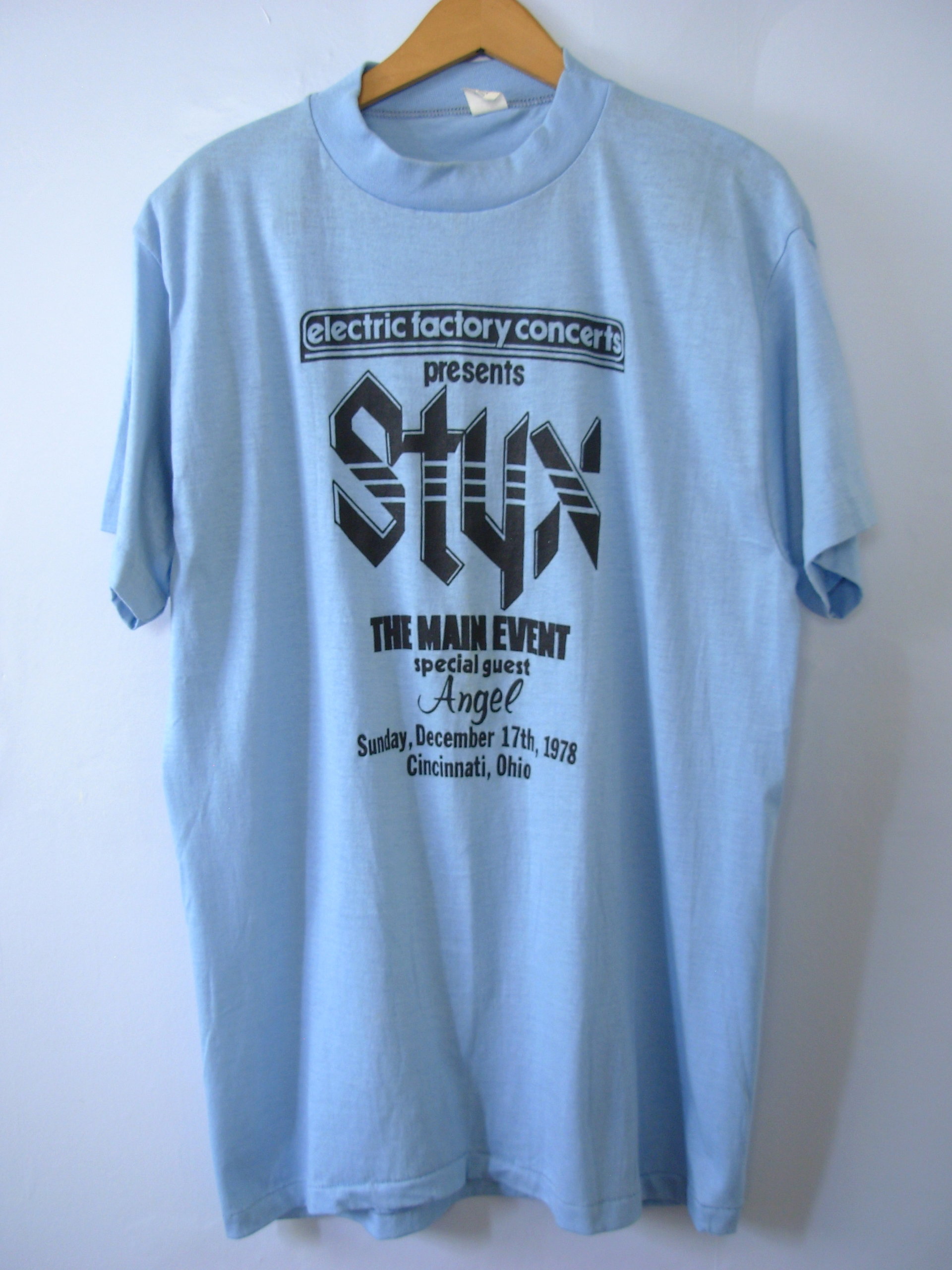 Vintage 70's Styx and Angel shirt Cincinnati Ohio concert band tee, size XL / large