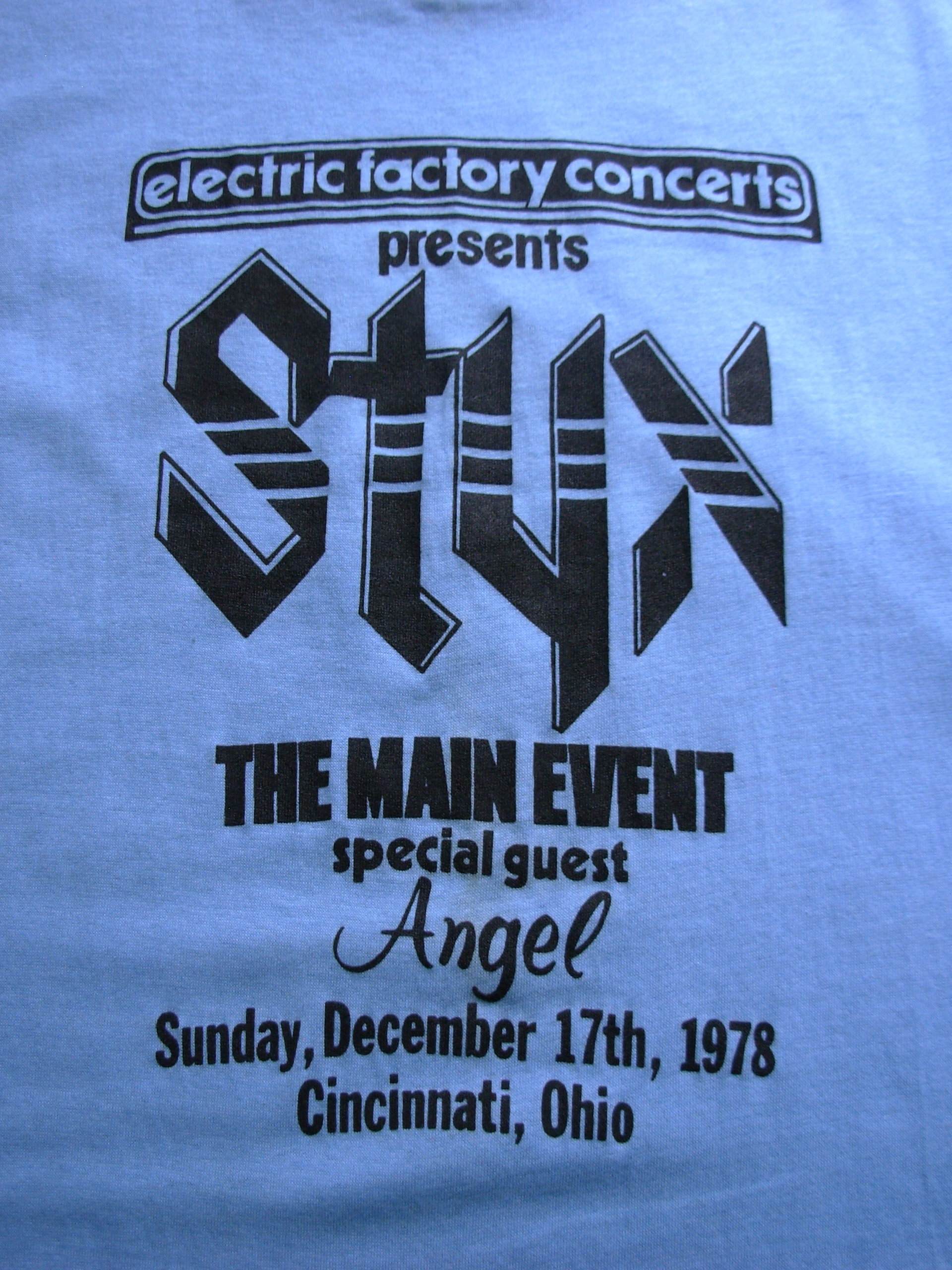 Vintage 70's Styx and Angel shirt Cincinnati Ohio concert band tee, size XL / large