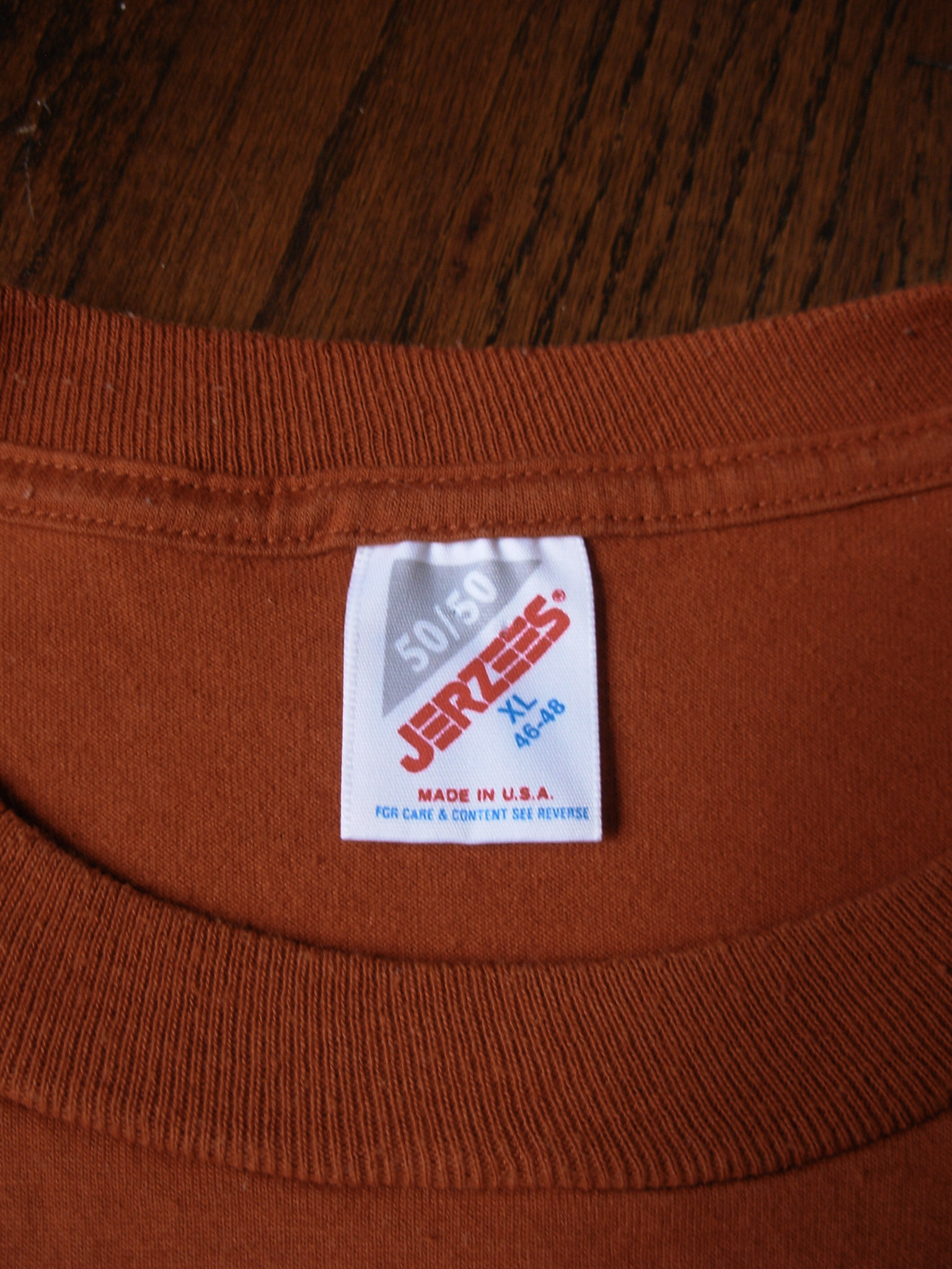 80's rust orange studded and bedazzled tee shirt, size XL