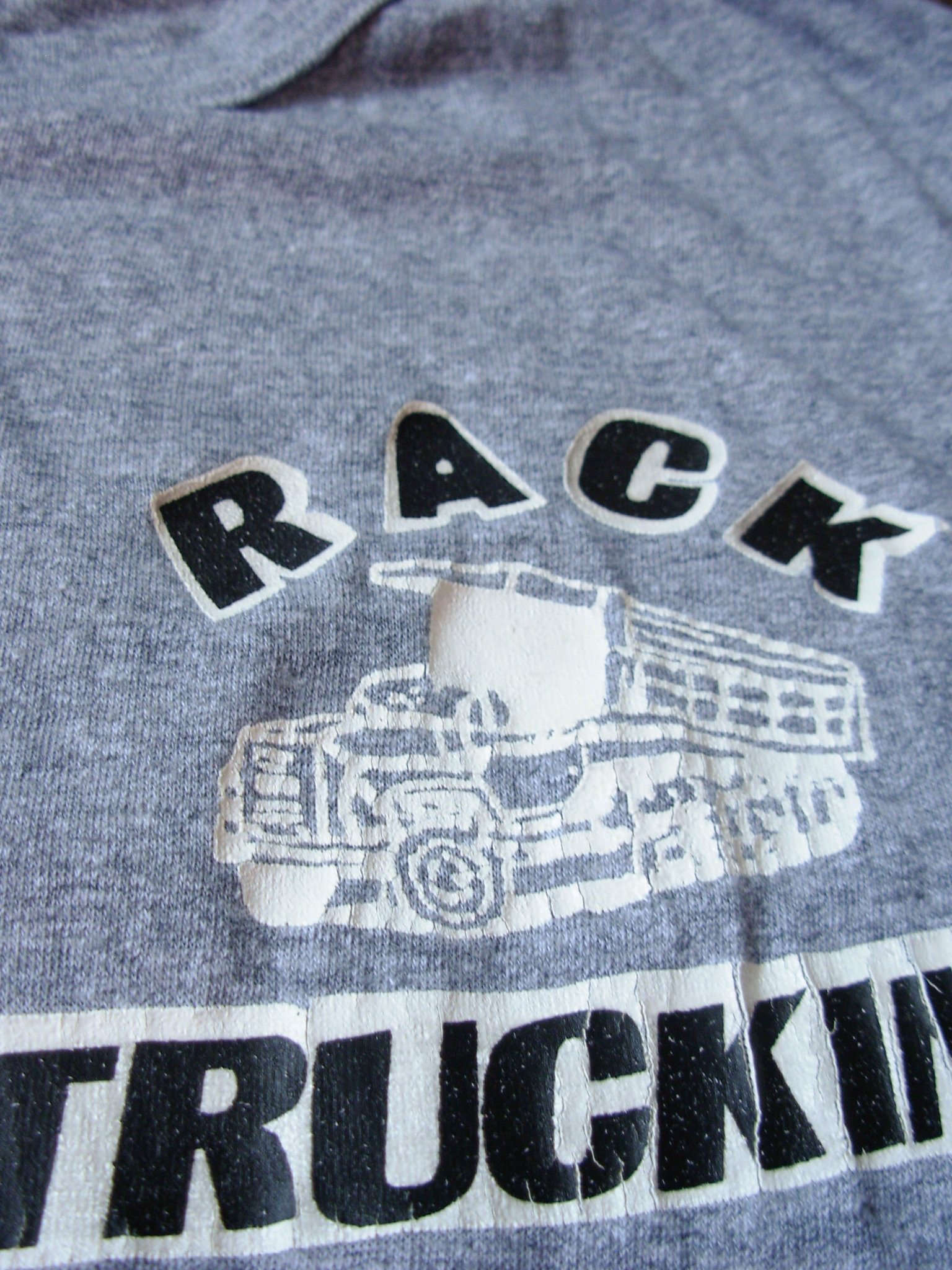 80's Rack Trucking grey henley graphic tee shirt, men's size medium