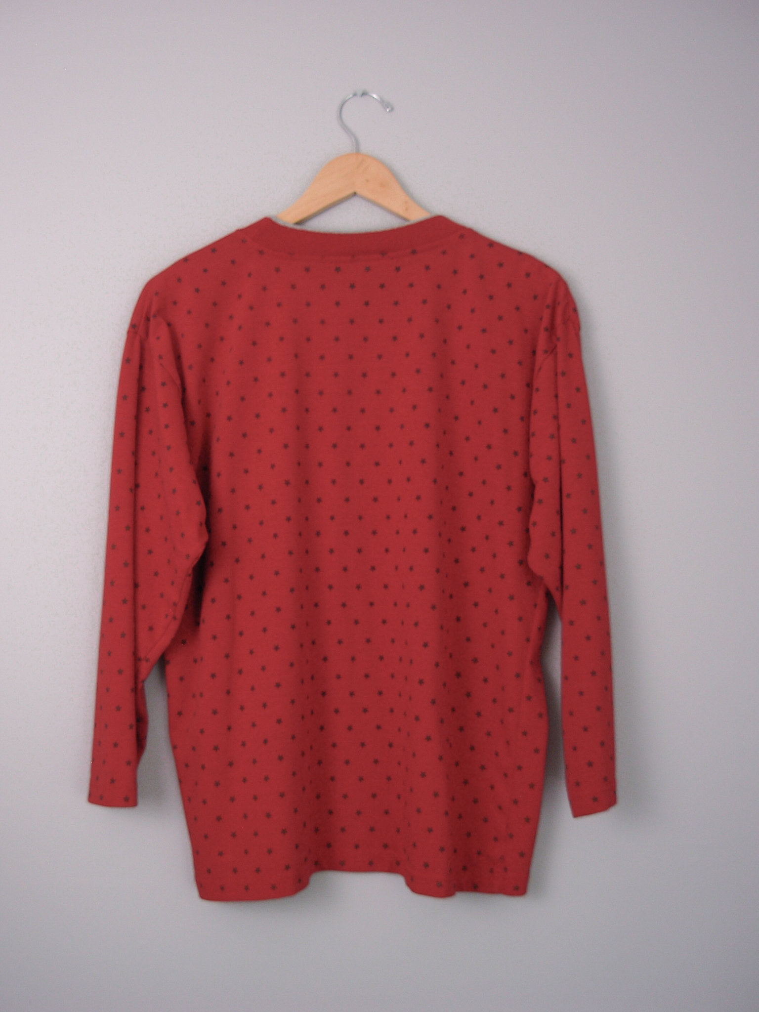80's red star long sleeved tee shirt with pocket, size large