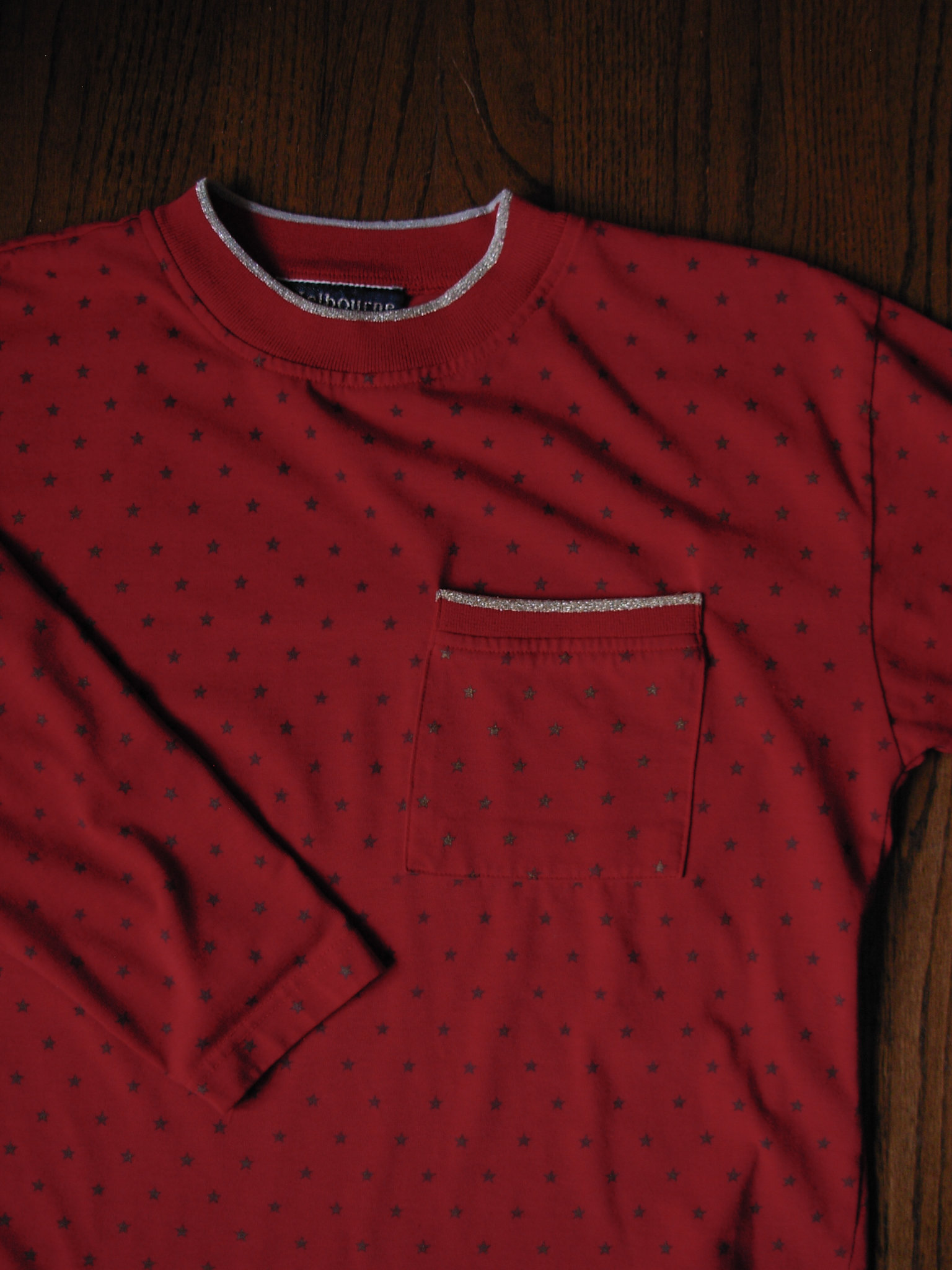 80's red star long sleeved tee shirt with pocket, size large