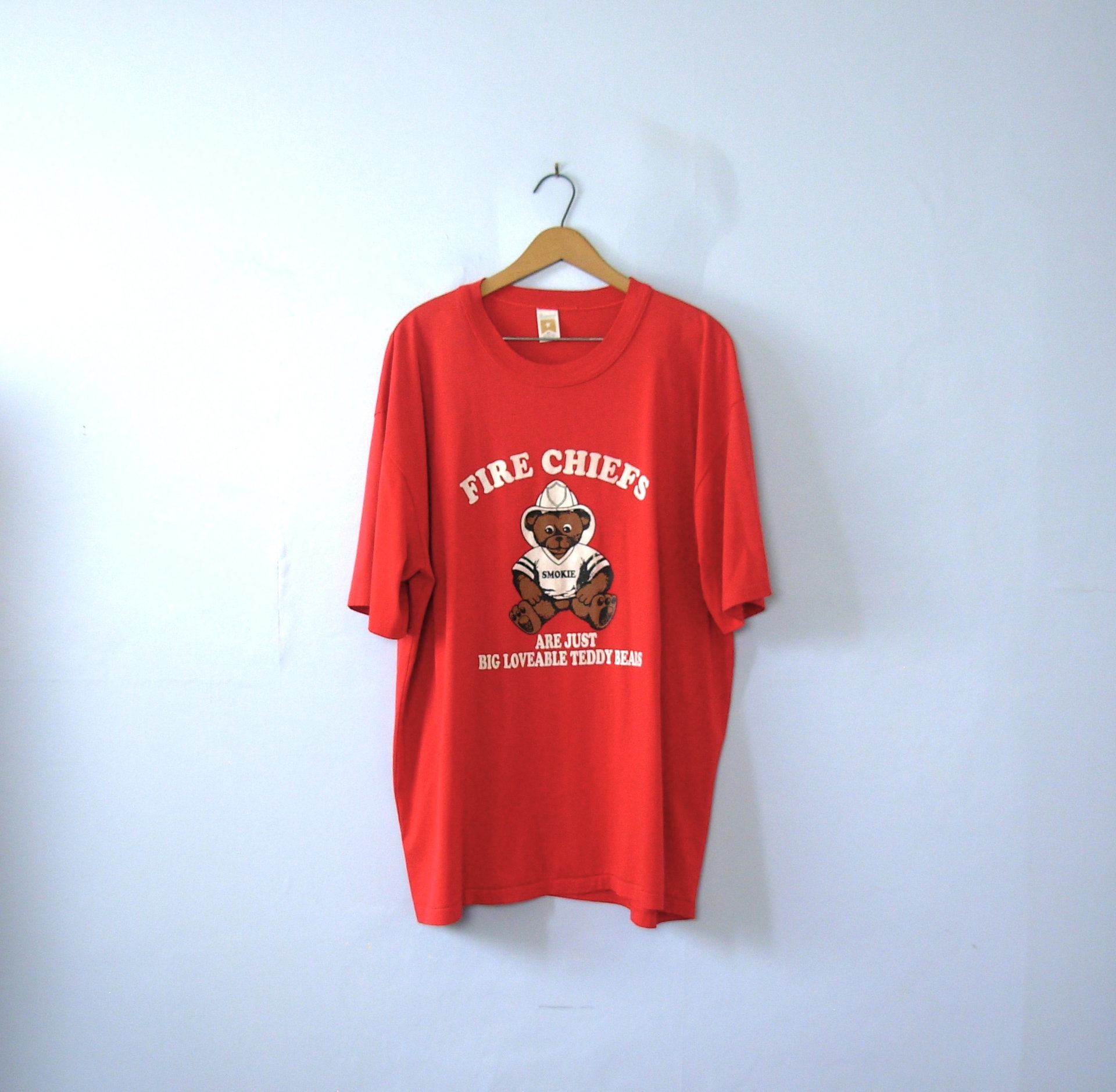 Vintage 90's graphic tee, Fire Chiefs are just Loveable Teddy Bears red shirt, size XXXL