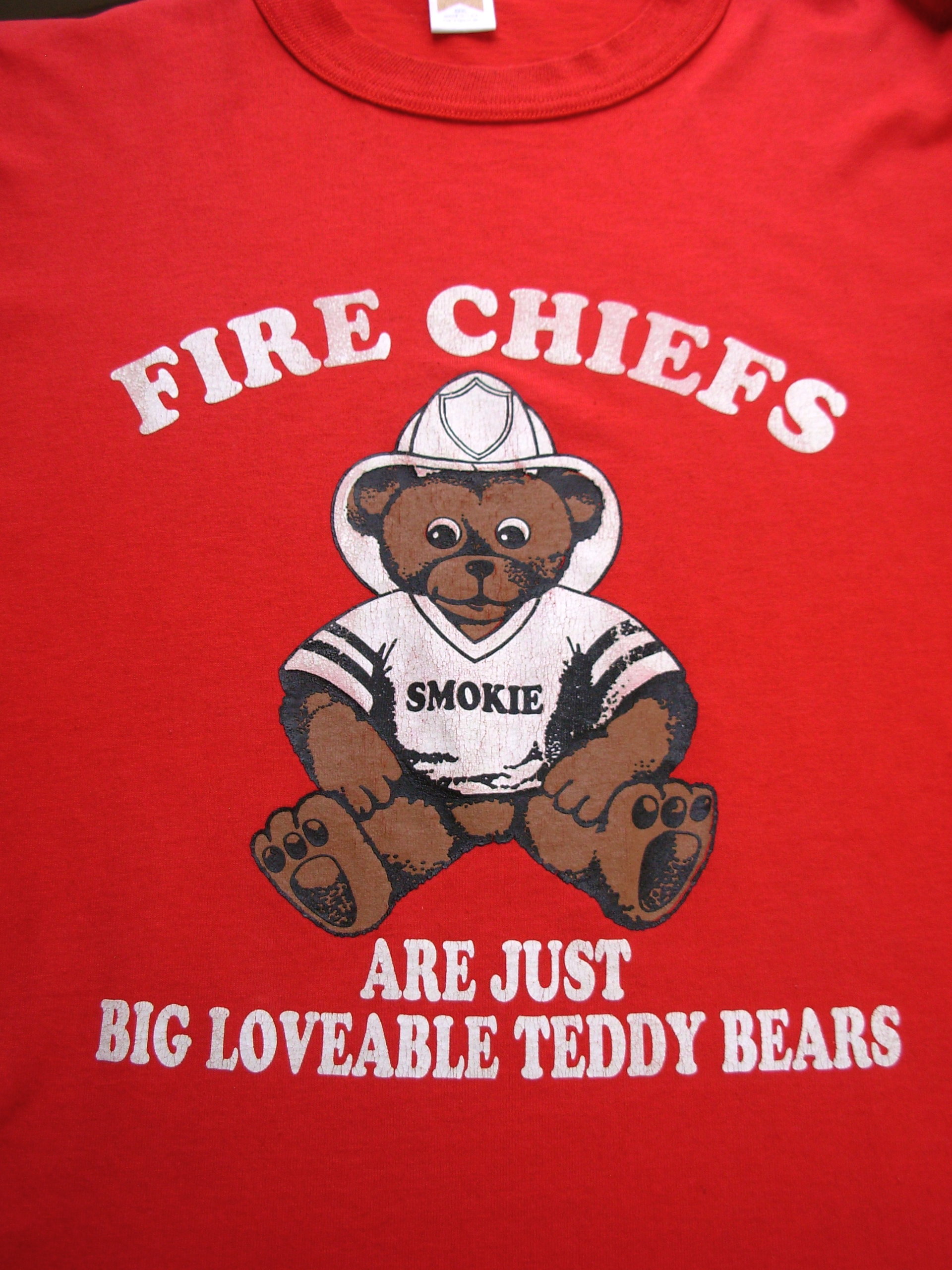 Vintage 90's graphic tee, Fire Chiefs are just Loveable Teddy Bears red shirt, size XXXL