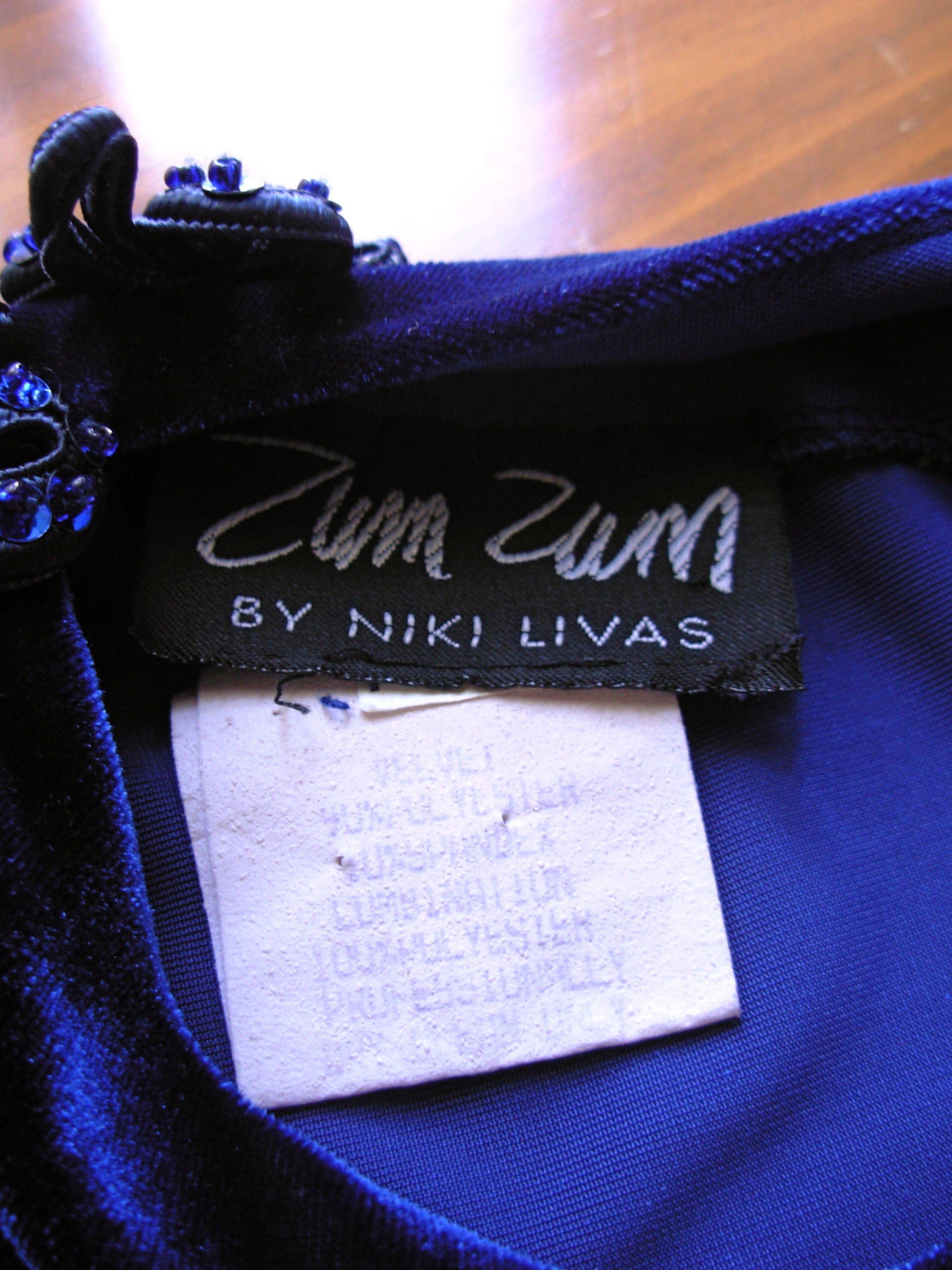 Vintage 90's sleeveless royal blue velvet floor length maxi dress, size medium