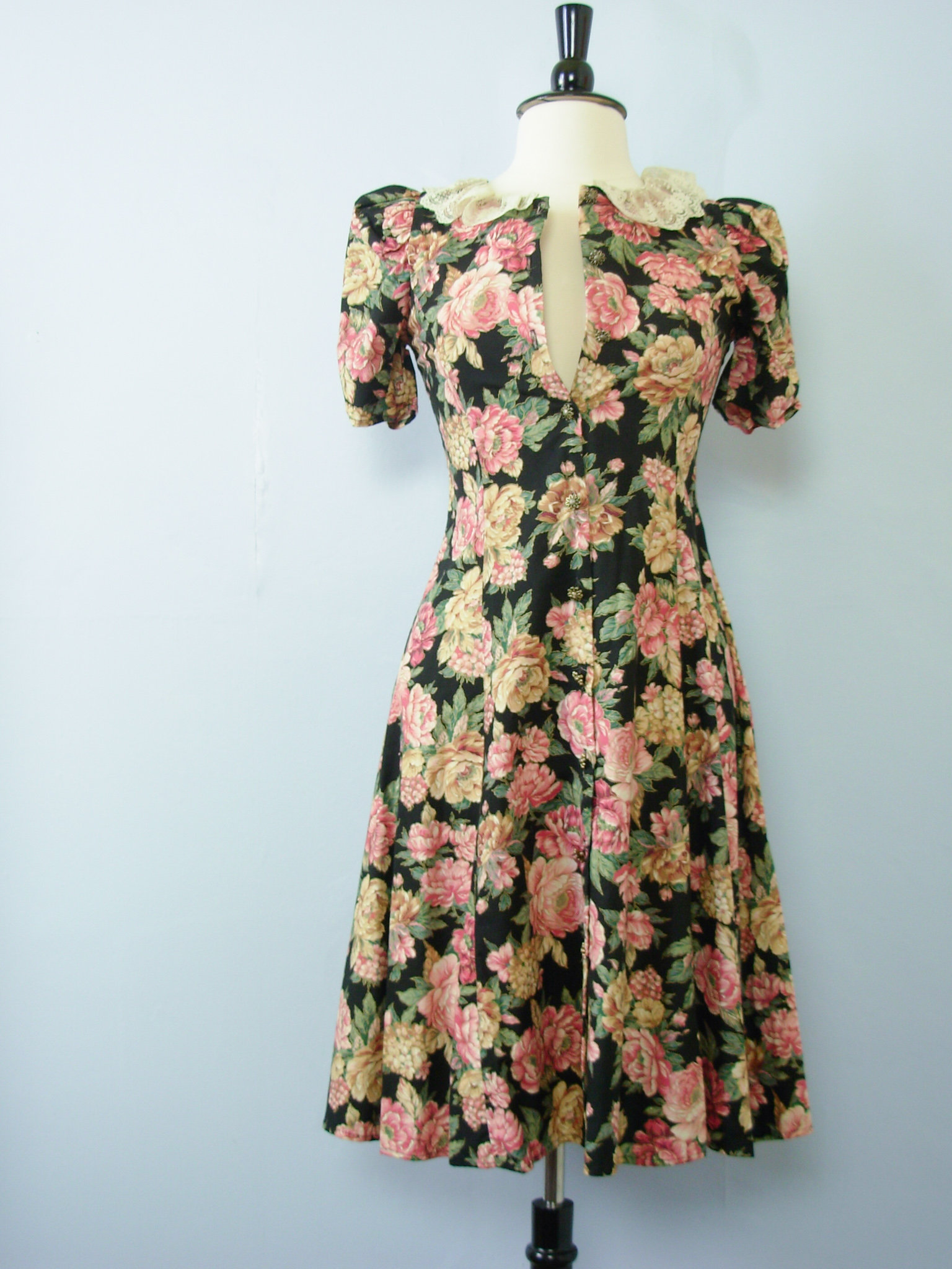 80's floral button up dress, women's size small