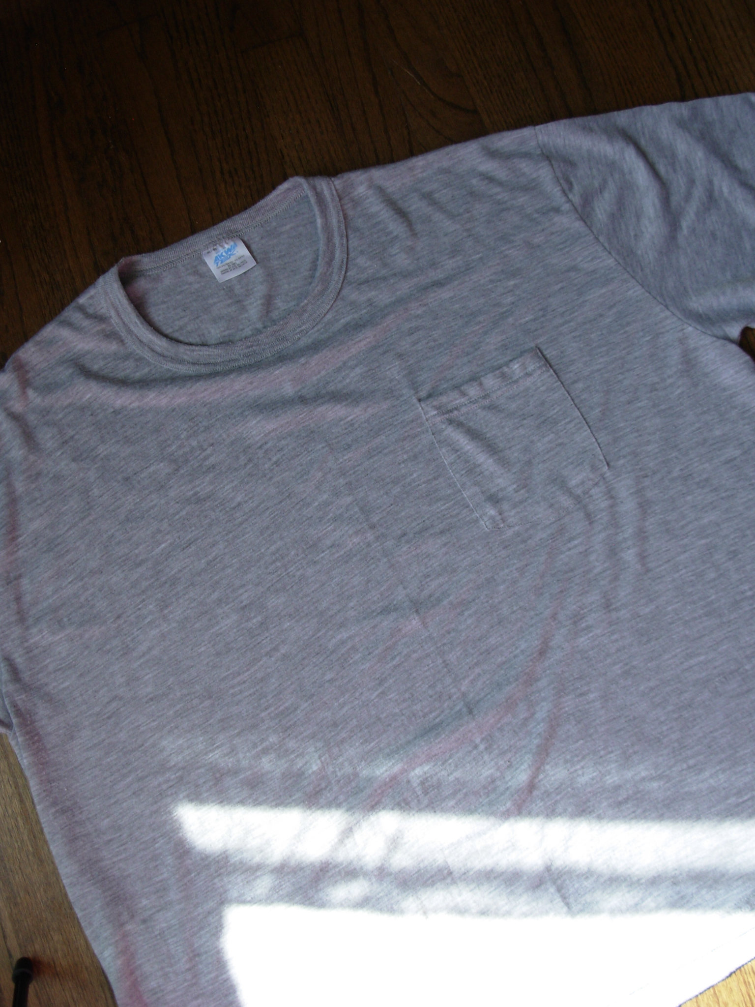 80's thin plain grey pocket tee shirt, men's size 2XL