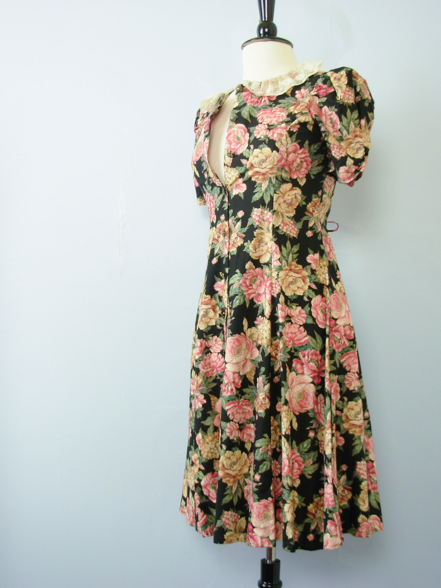 80's floral button up dress, women's size small
