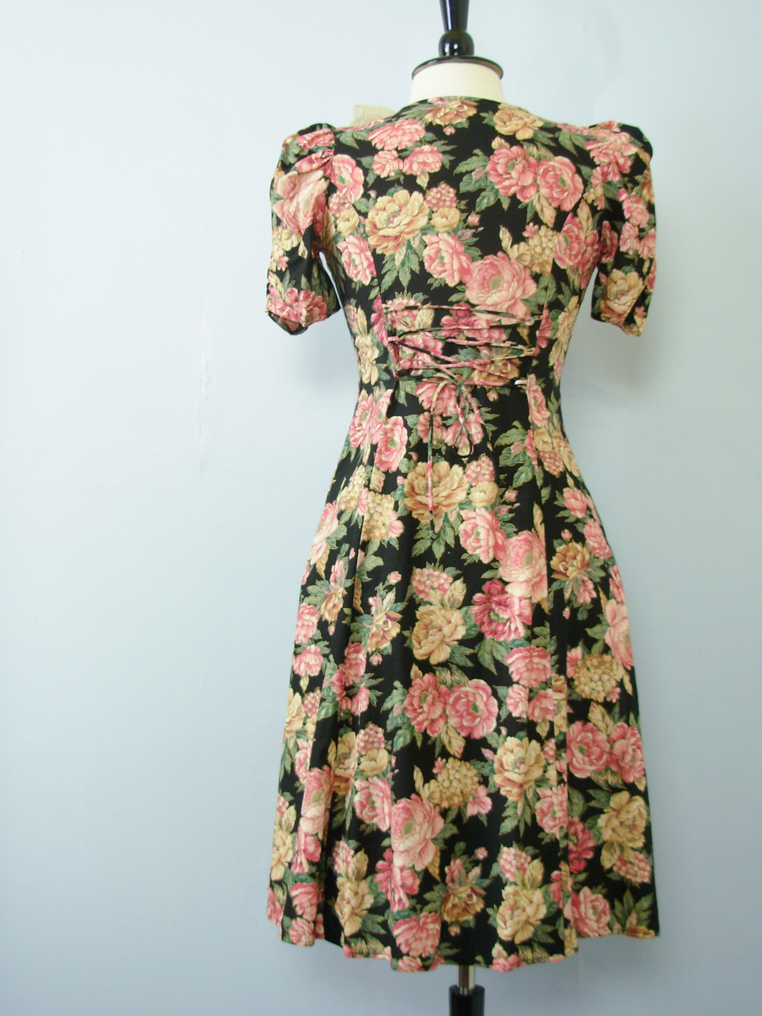 80's floral button up dress, women's size small