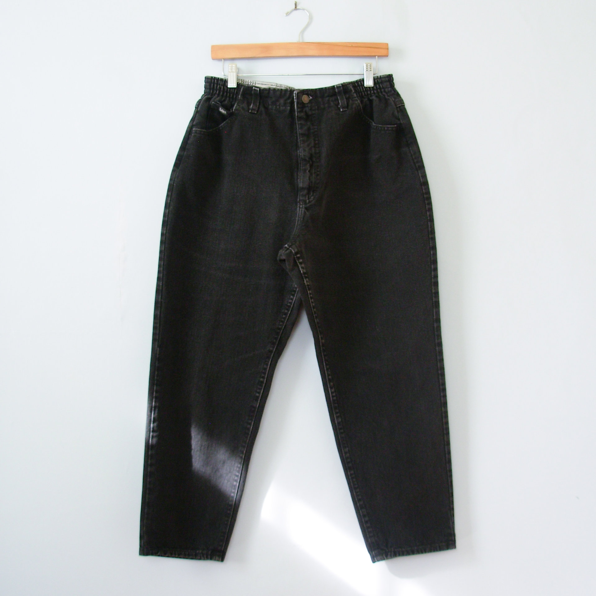 80's Lee high waisted black jeans with elastic waist, women's size 12 / 14