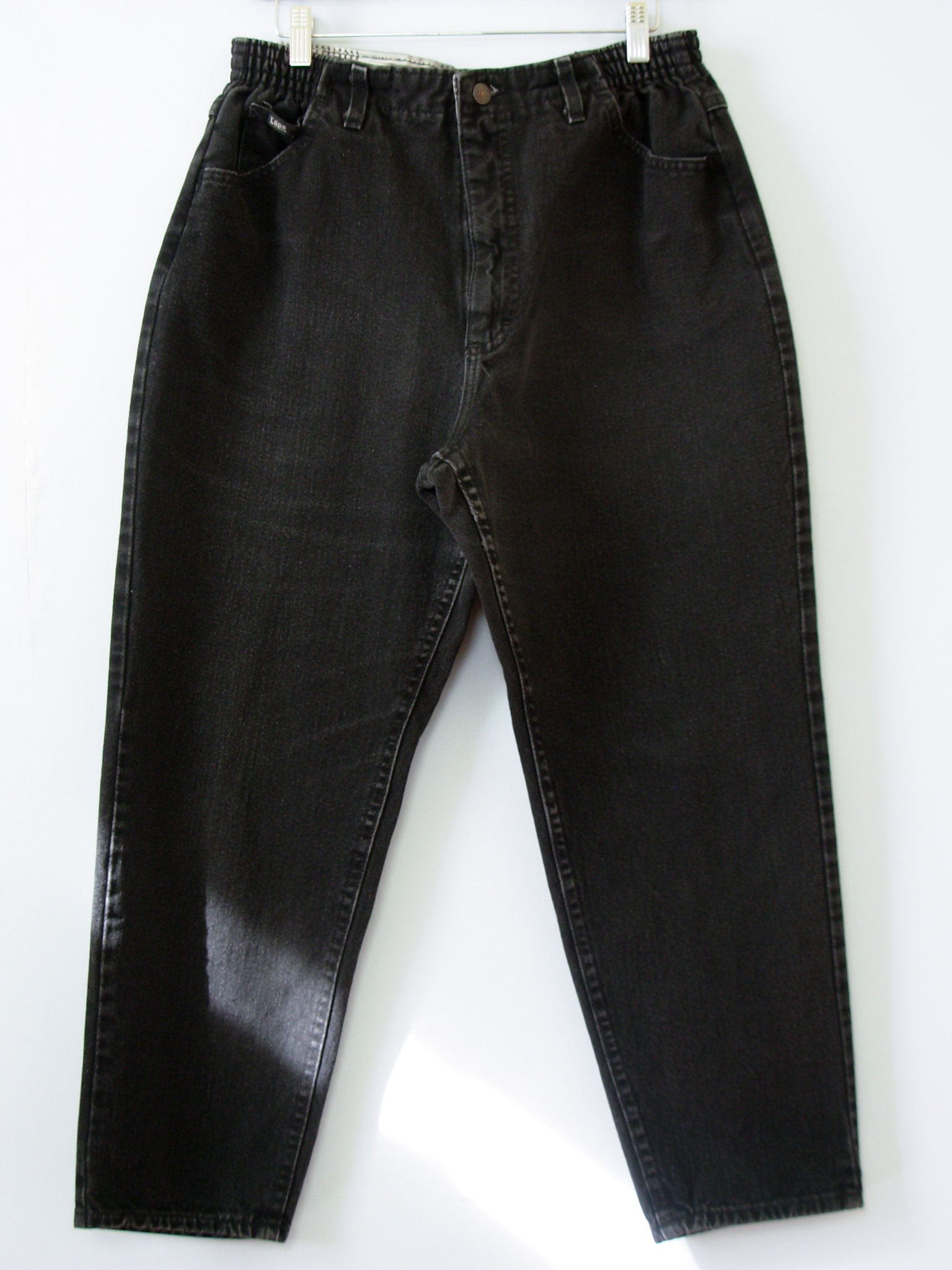 80's Lee high waisted black jeans with elastic waist, women's size 12 / 14