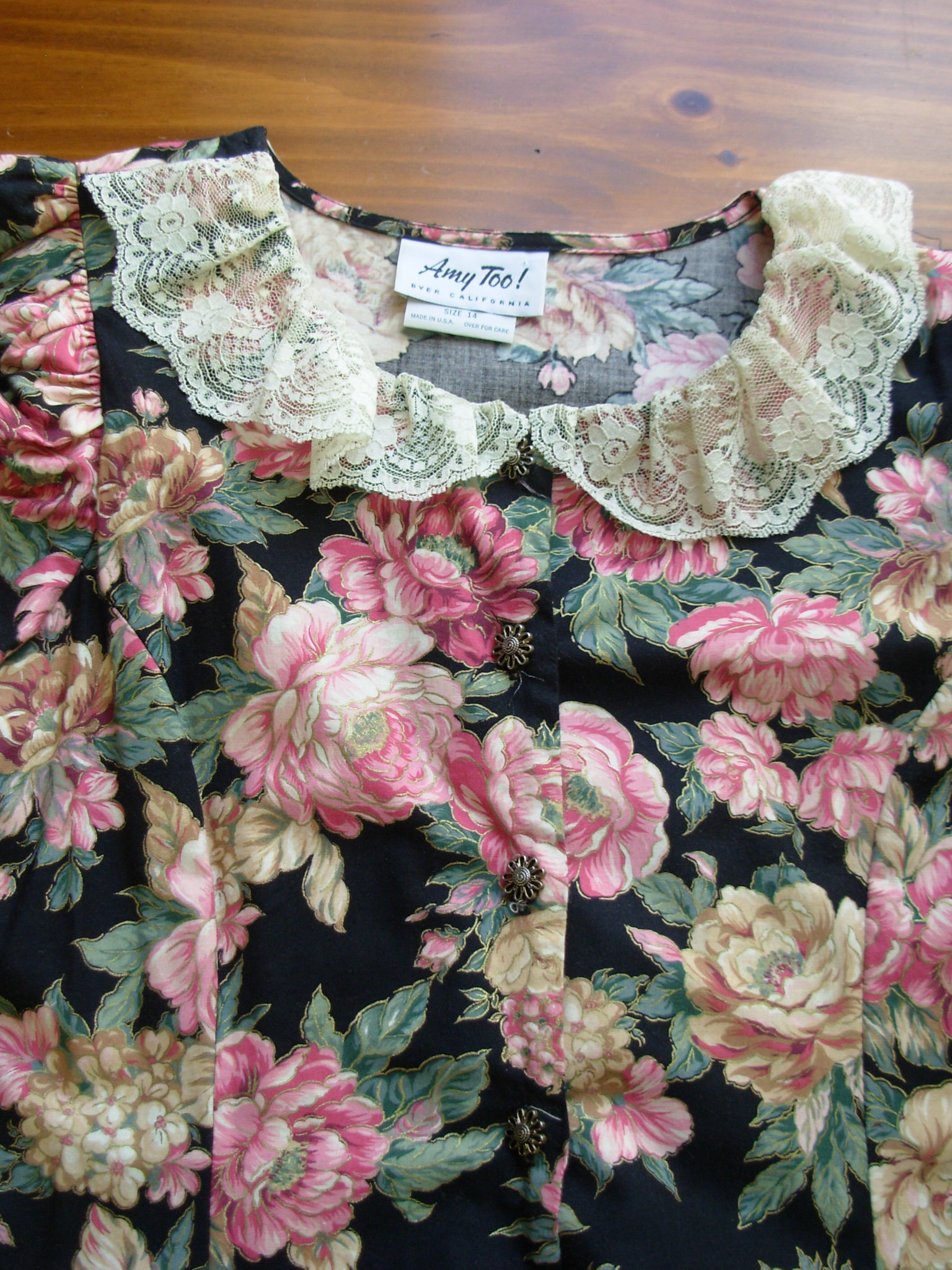 80's floral button up dress, women's size small