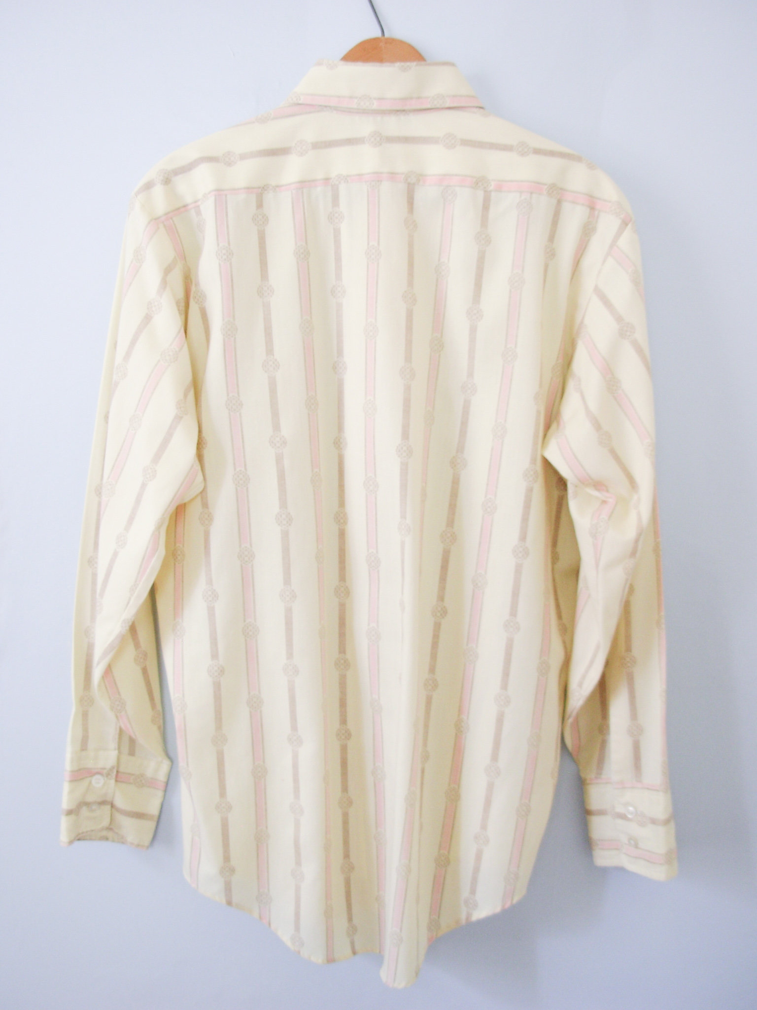 Vintage 70's yellow striped button up shirt with pocket, men's size medium