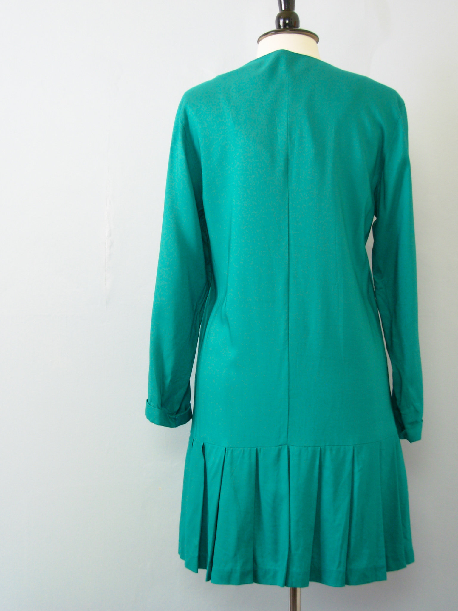 80's teal blue dropped waist pleated dress, women's size medium