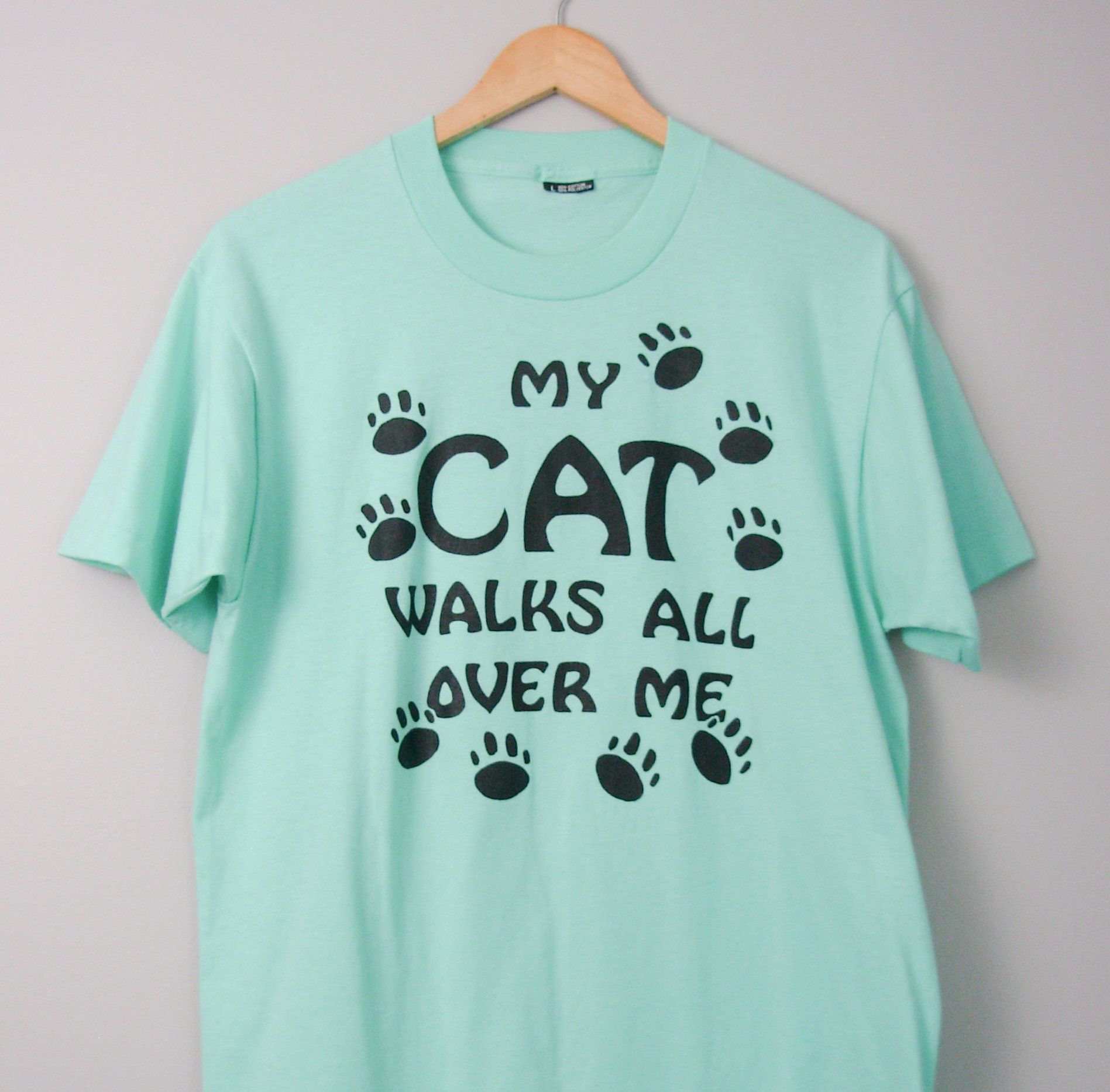 70's My Cat Walks All Over Me tee shirt, size large