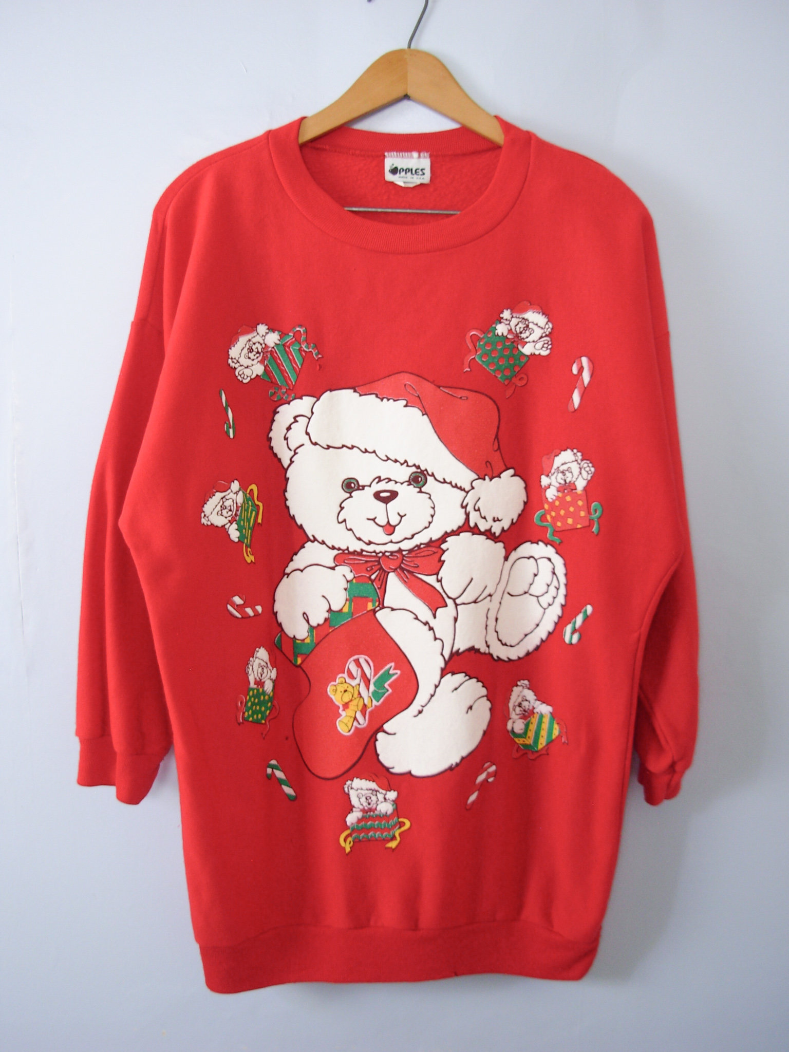 Vintage 80's cute teddy bear christmas sweatshirt, men's small