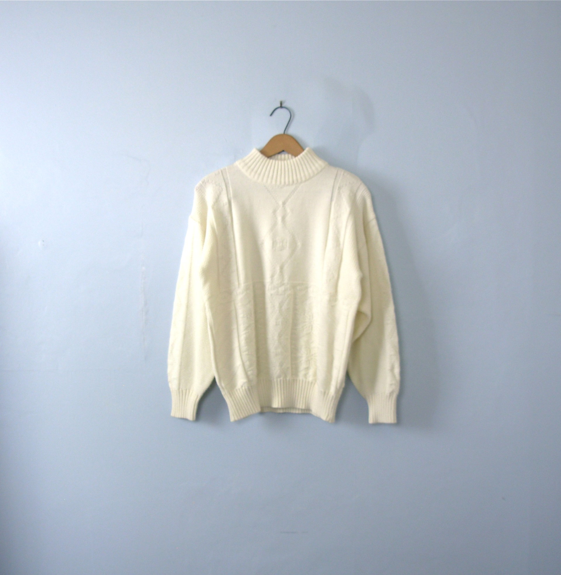 Vintage 80's off white wool sweater, oversized sweater, women's size medium