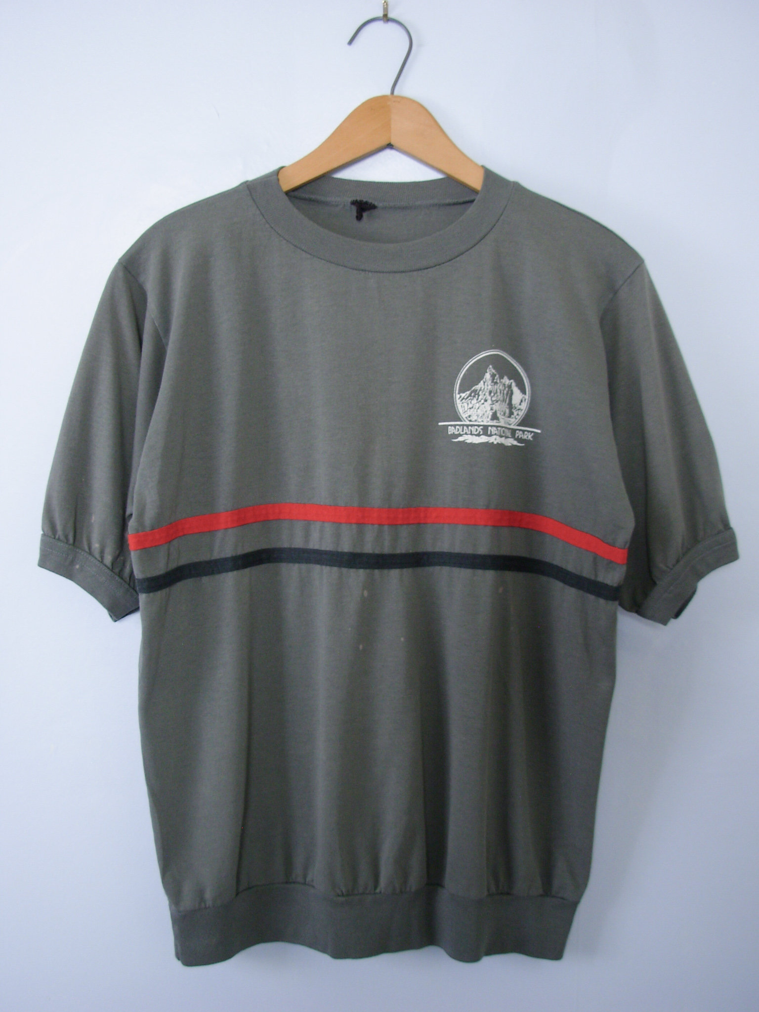 Vintage 80's grey Badlands ringer tee shirt, men's size small