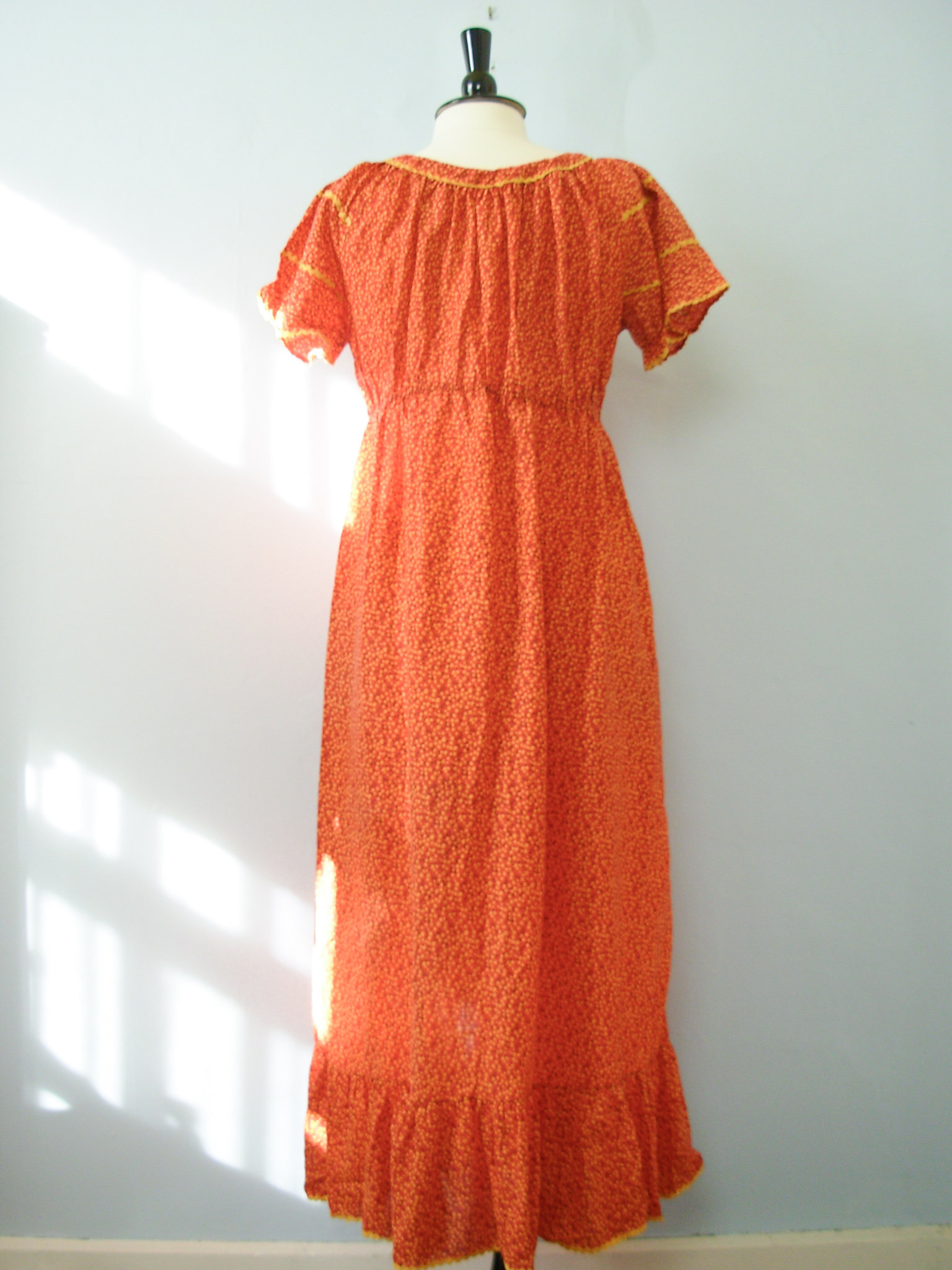70's ditsy calico red prairie dress, women's size large
