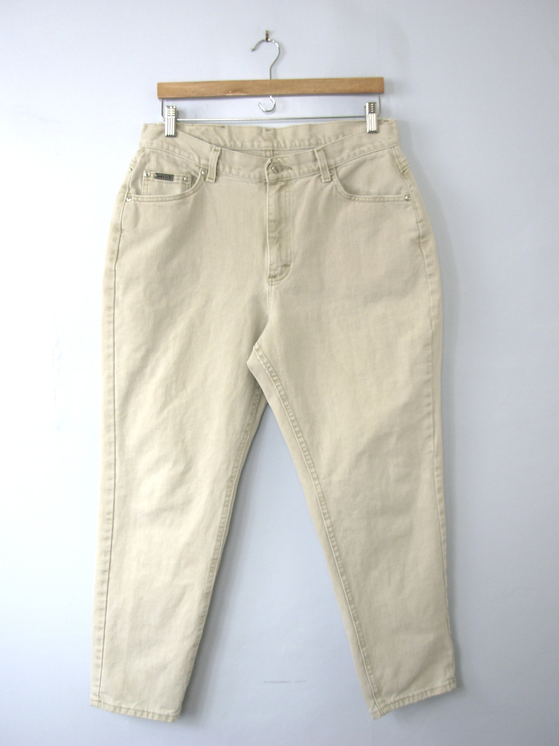 Vintage 80's high waisted jeans, mom jeans, stone beige denim, tapered leg, size 16 / 14
