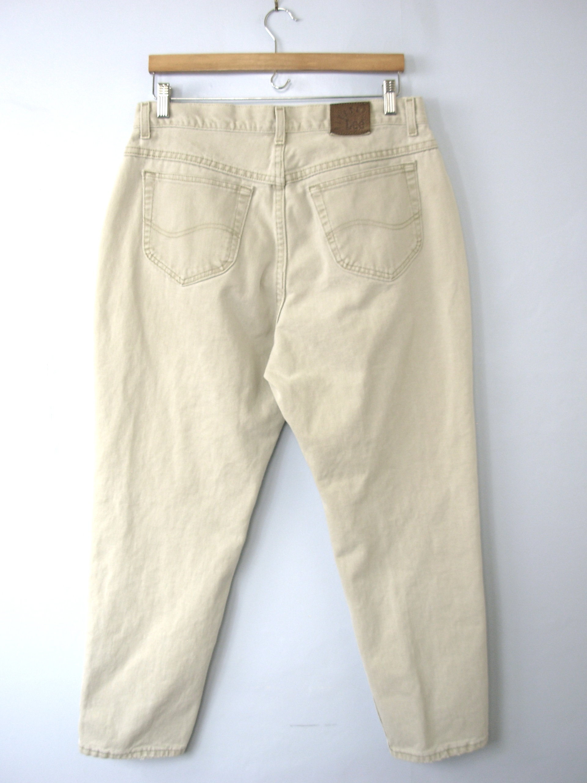 Vintage 80's high waisted jeans, mom jeans, stone beige denim, tapered leg, size 16 / 14