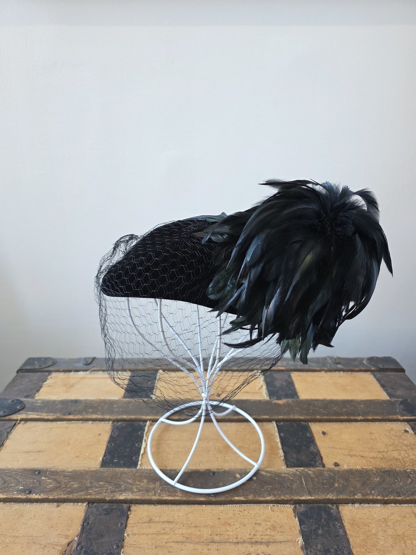 1940 wool and velvet crescent hat with feathers