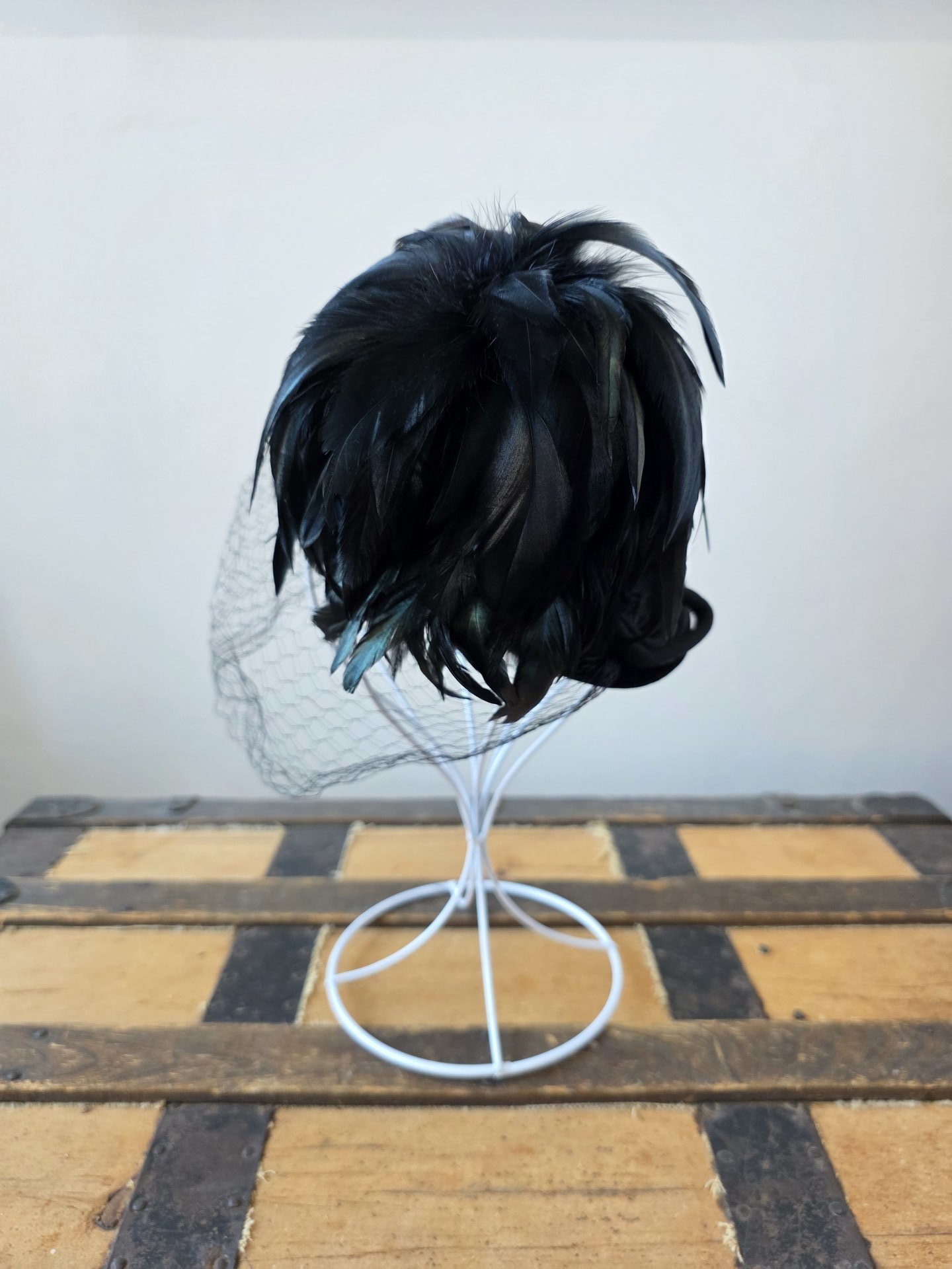 1940 wool and velvet crescent hat with feathers