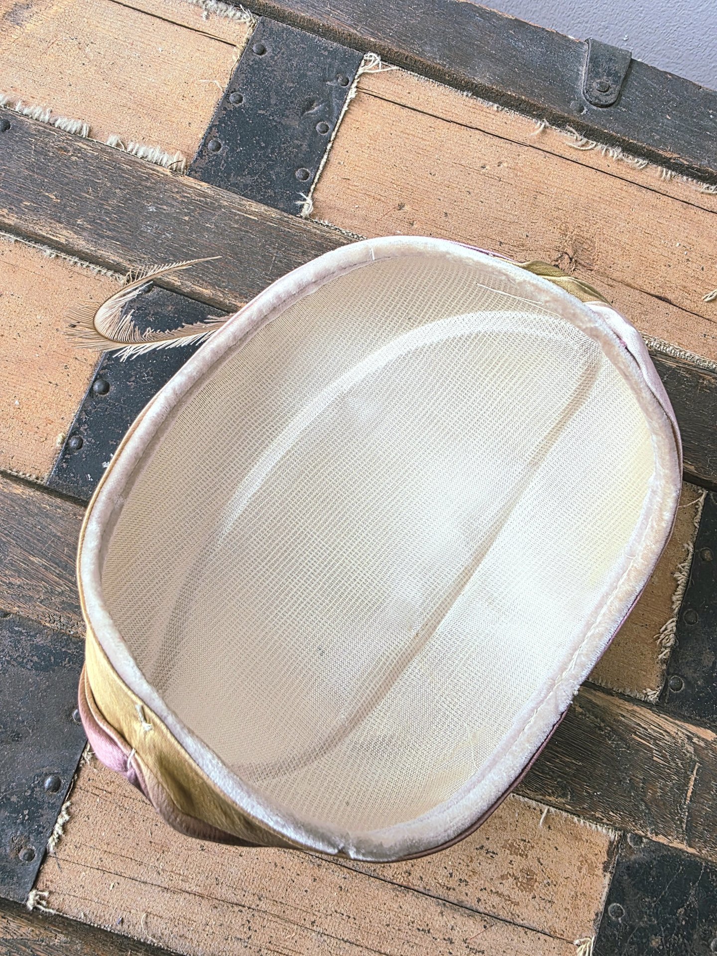 1950 velvet crescent fascinator hat with feather