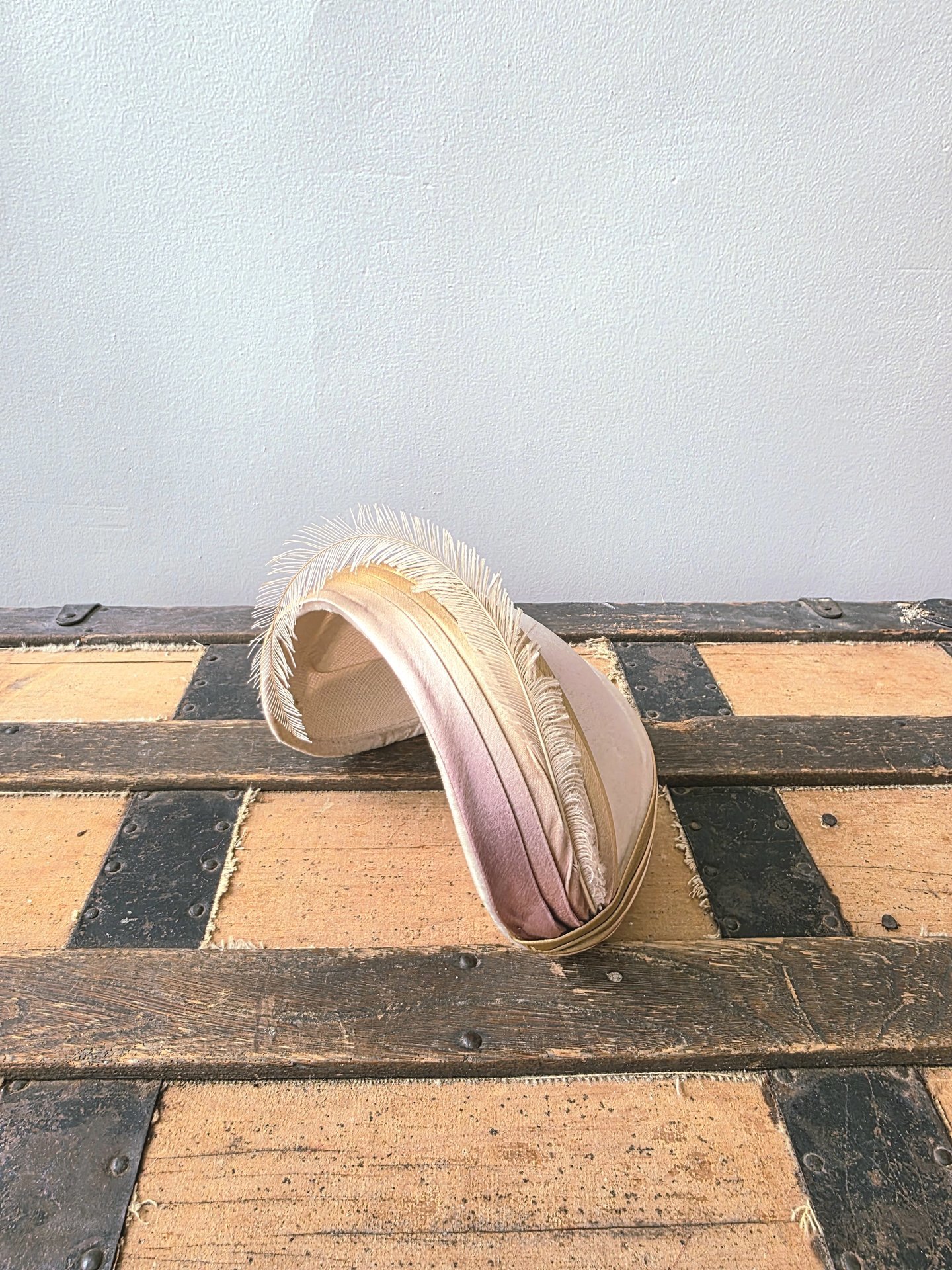 1950 velvet crescent fascinator hat with feather